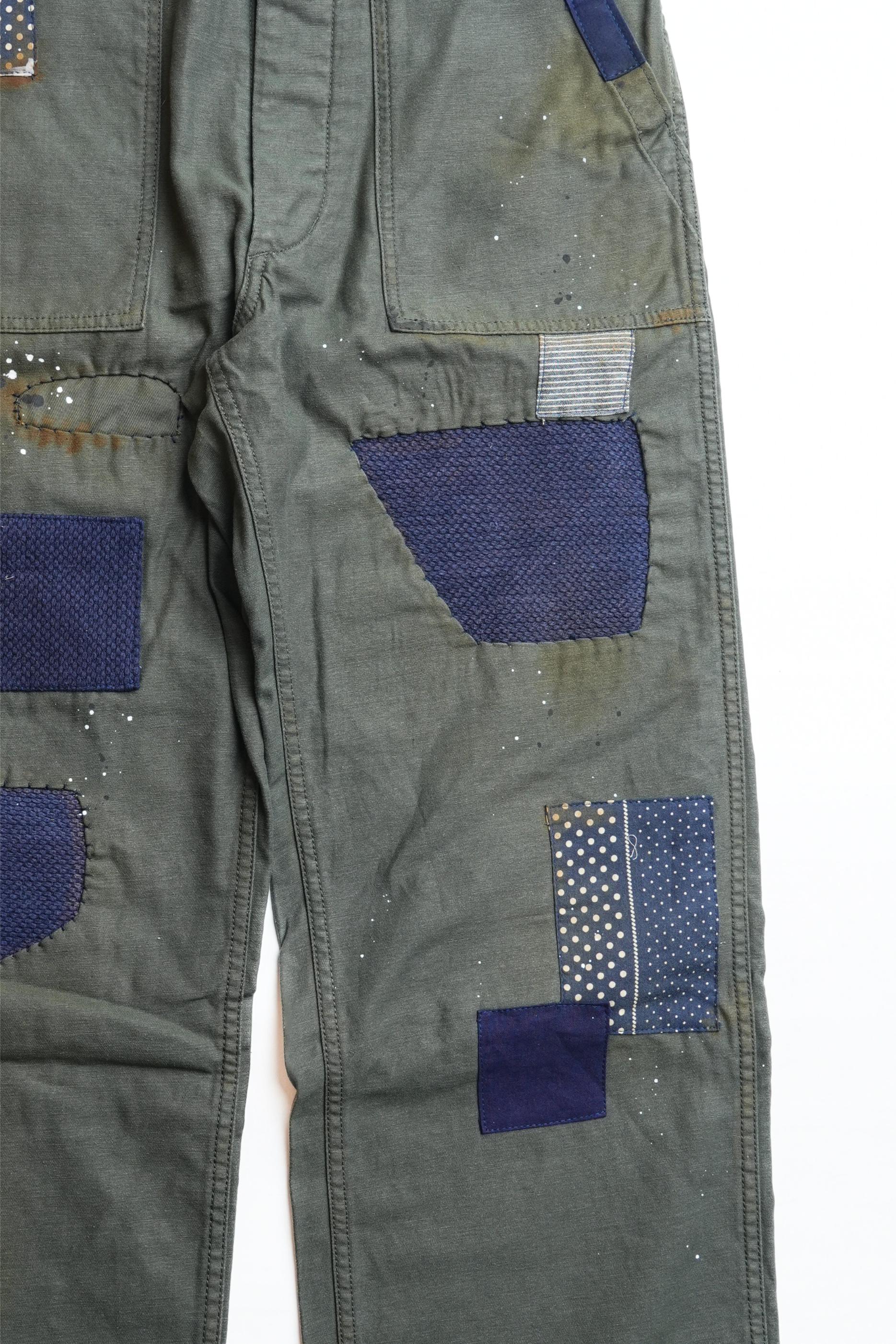 COTTON BACK SATIN OG PATCHWORK BAKERS PANTS - GREEN