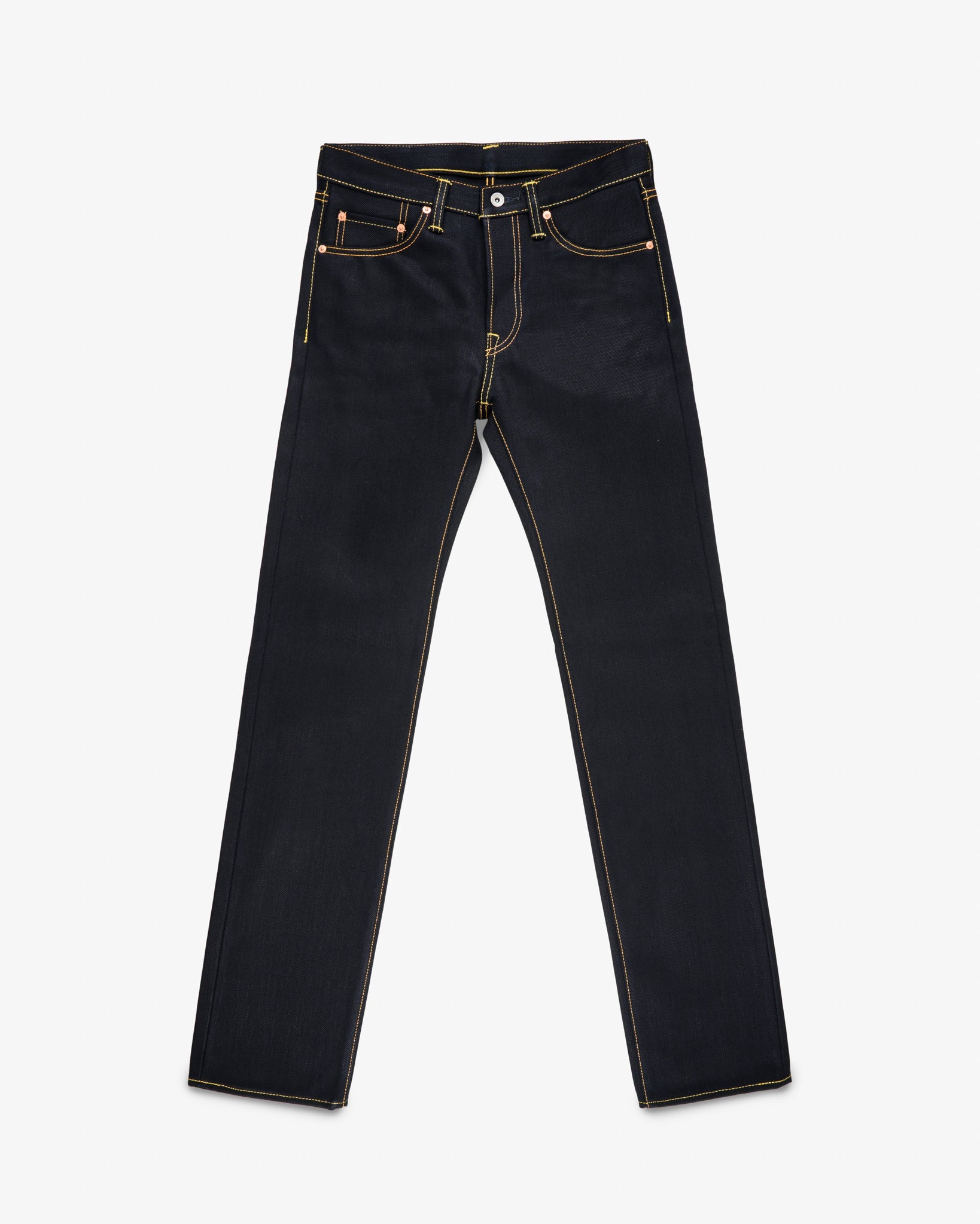 IH-666-XHSib 25OZ SELVEDGE DENIM SLIM STRAIGHT CUT JEANS - INDIGO/BLACK