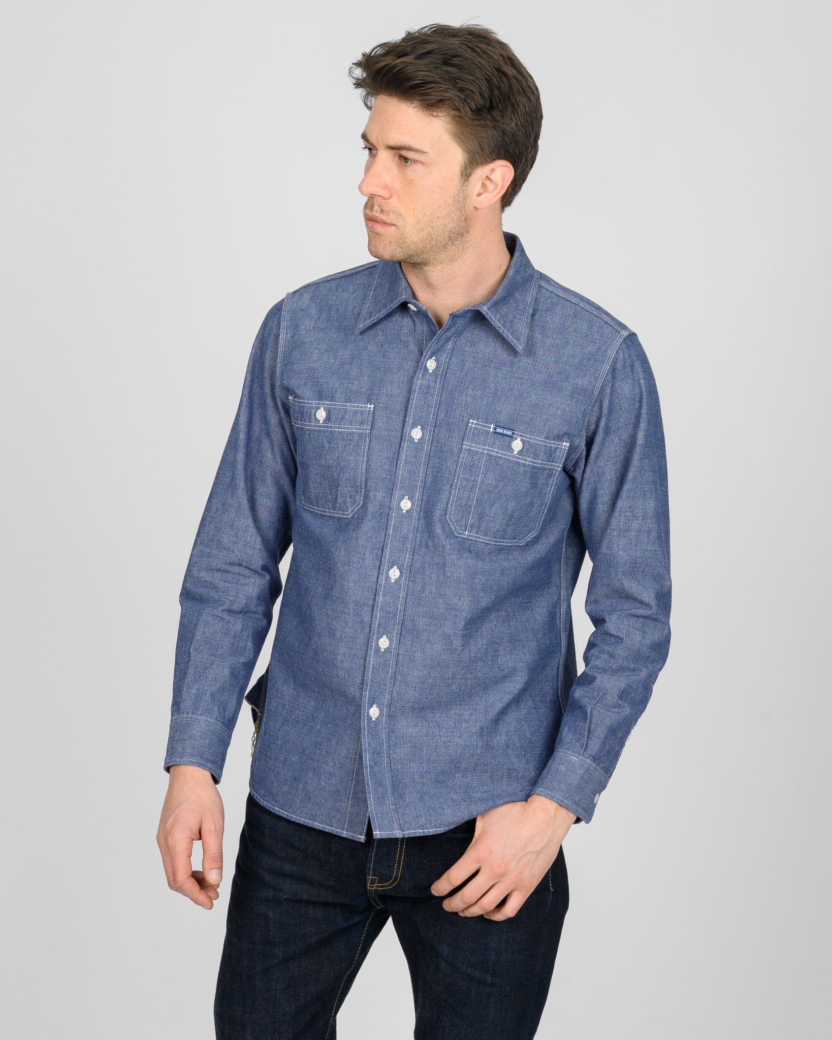 IHSH-21-IND 10OZ SELVEDGE CHAMBRAY WORK SHIRT - BLUE