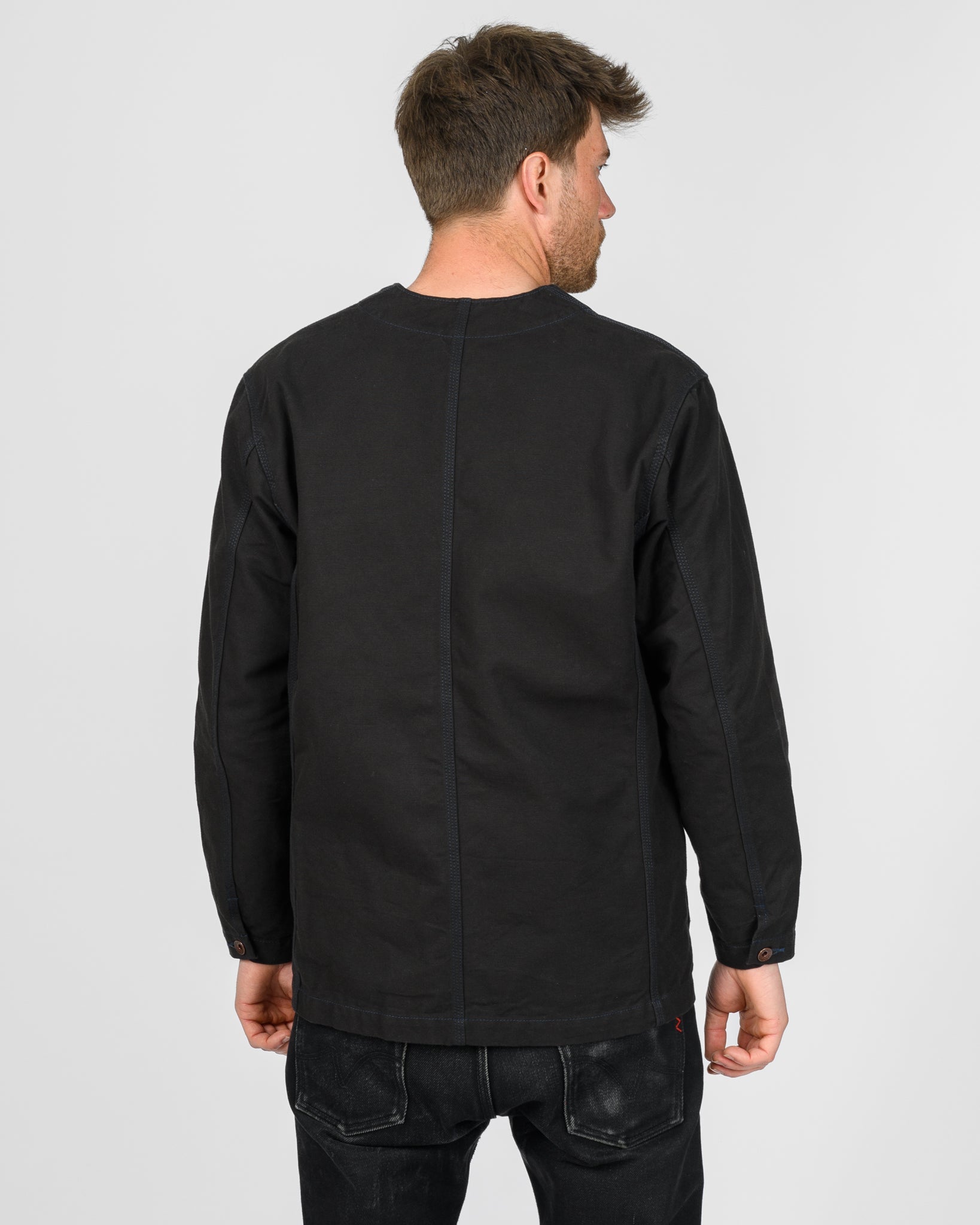 IHJ-159-BLK 13.5oz DUCK COLLARLESS CHORE JACKET - BLACK