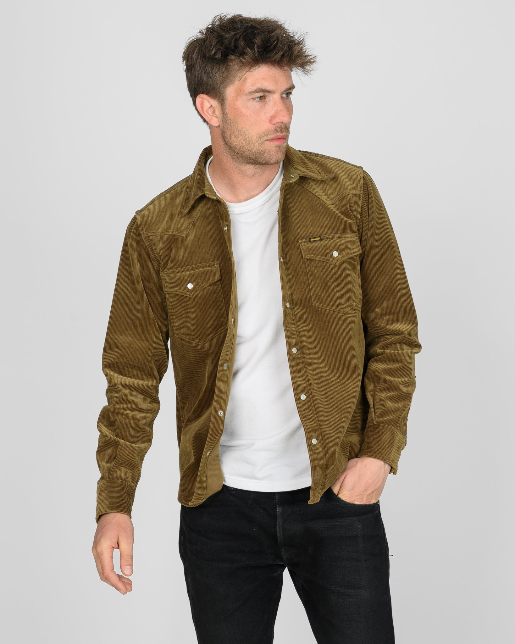 IHSH-398-CAM 11oz CORDUROY WESTERN SHIRT - CAMEL