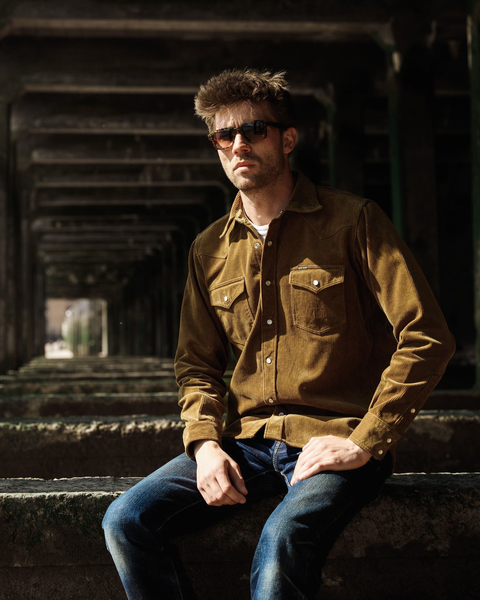 IHSH-398-CAM 11oz CORDUROY WESTERN SHIRT - CAMEL