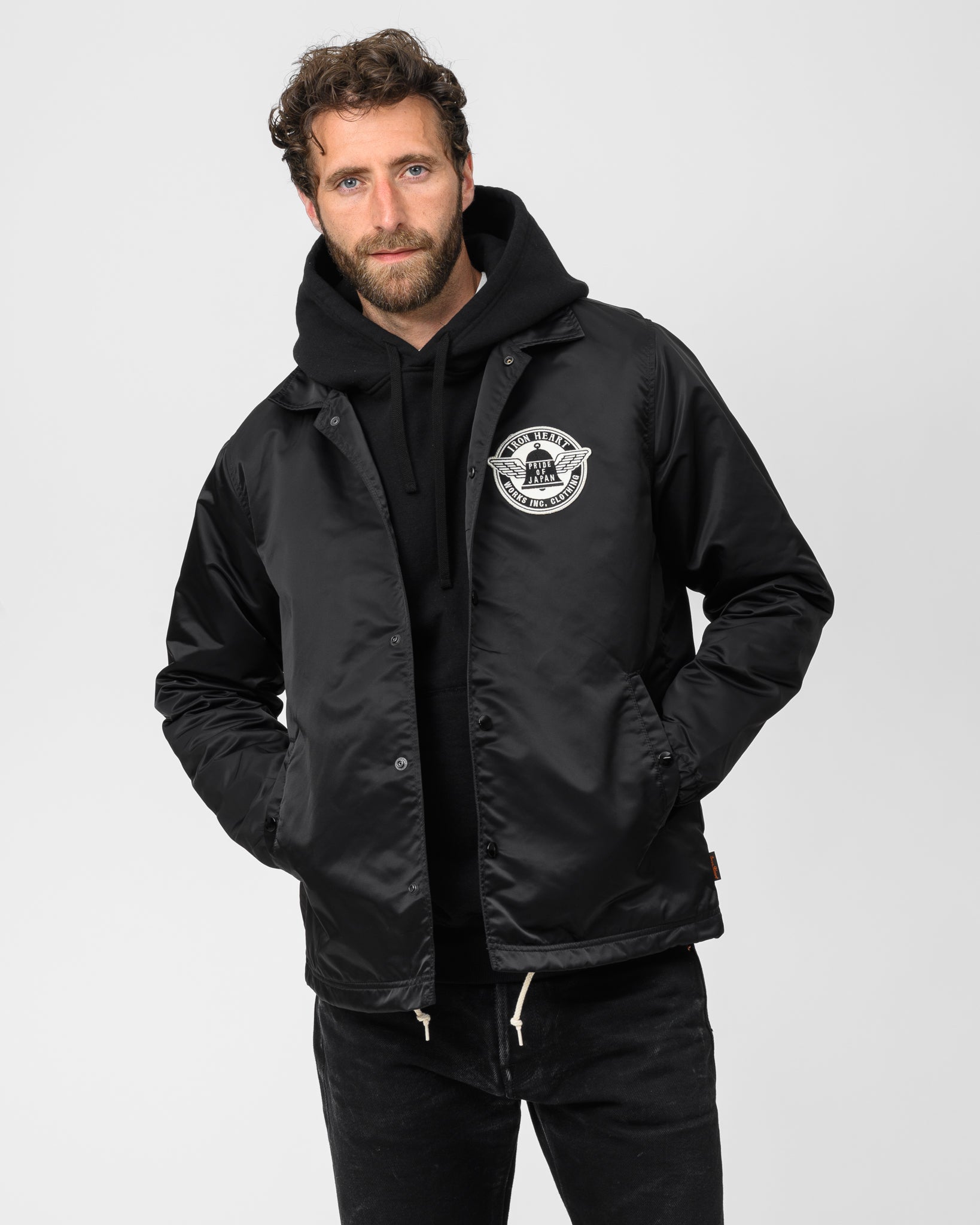 IHJ-160-BLK 4.8oz NYLON COACH JACKET - BLACK