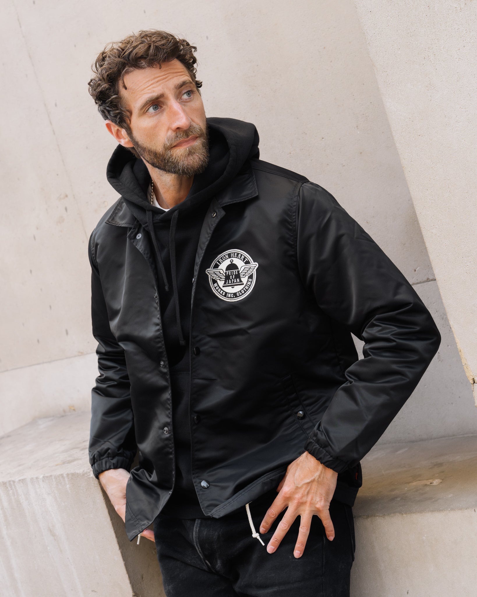 IHJ-160-BLK 4.8oz NYLON COACH JACKET - BLACK