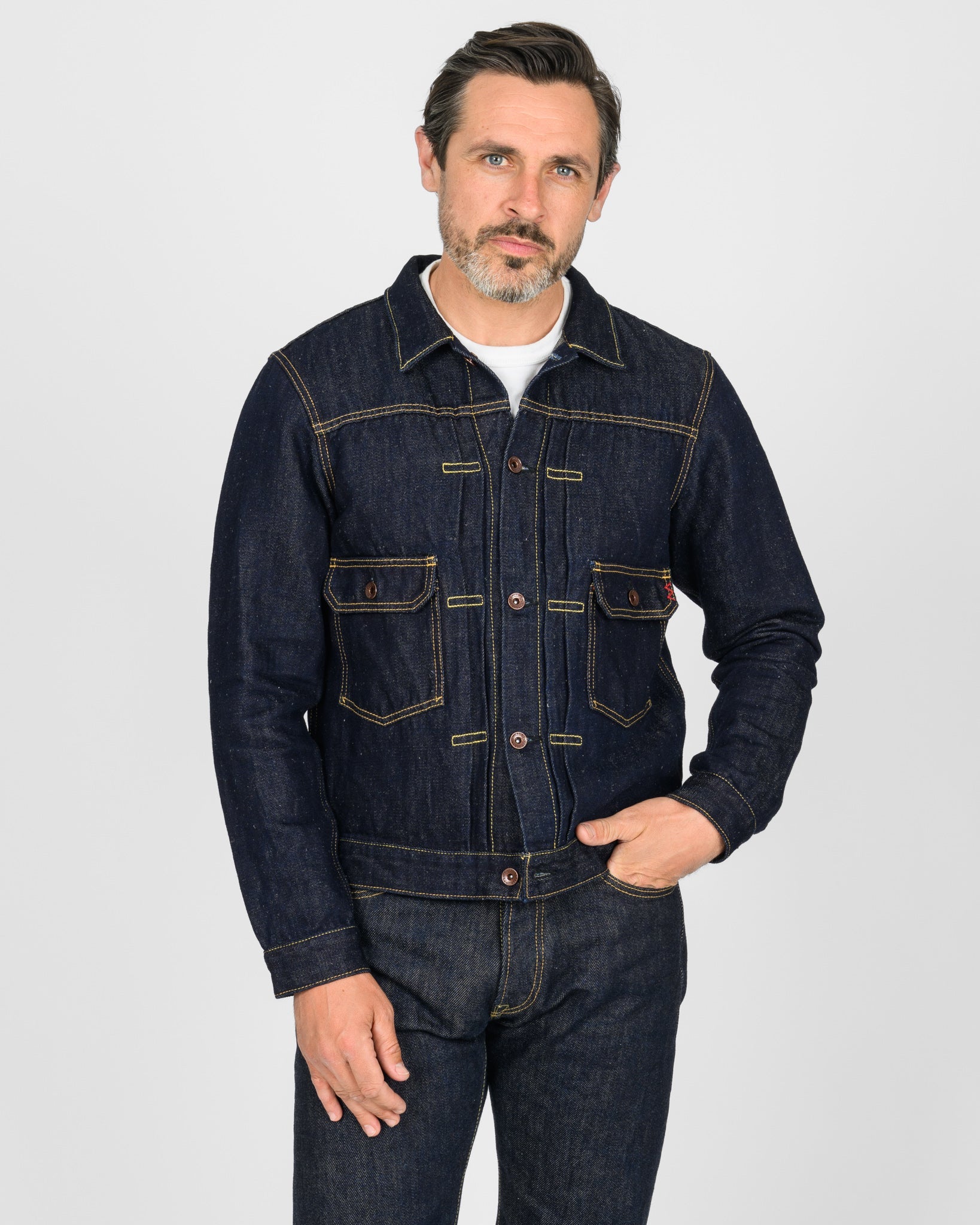 IHJ-163-IND 14oz COTTON/LINEN DENIM TYPE II JACKET - INDIGO