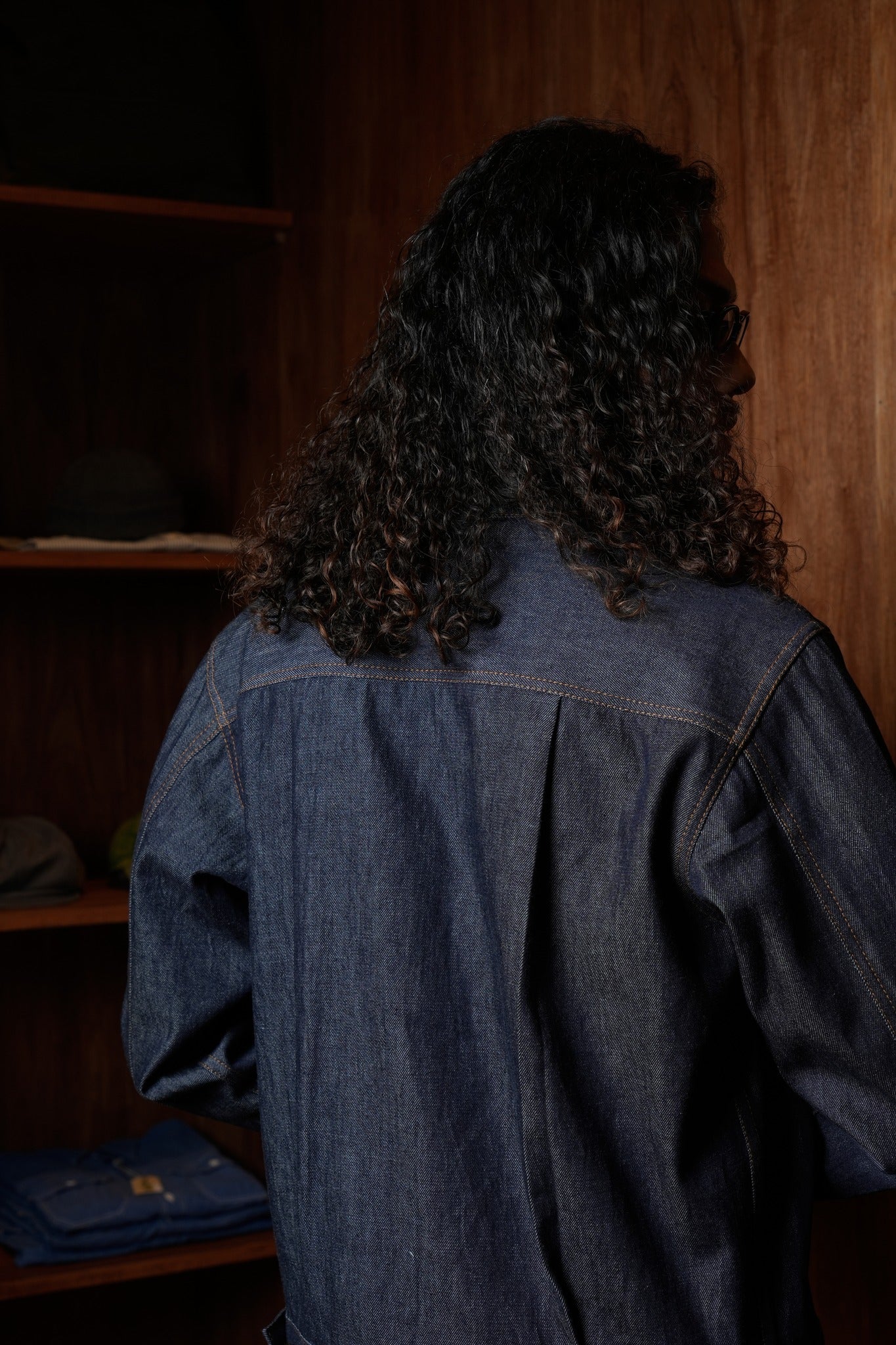 AK/PR/LOT2/JKT/031 Denim pleated Type-1 Shirt Jacket Red Japanese selvedge - INDIGO