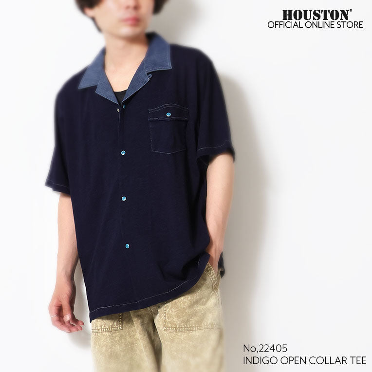 22405 INDIGO OPEN COLLAR TEE - INDIGO ONE WASH