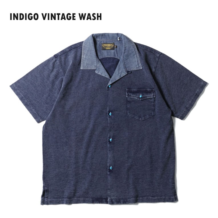 22405 INDIGO OPEN COLLAR TEE - INDIGO VINTAGE WASH