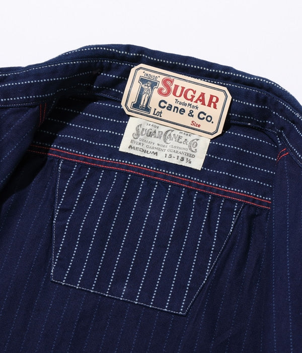 SC25551 SUGAR CANE FICTION ROMANCE 8.5OZ. WABASH STRIPE WORK SHIRT - INDIGO WABASH