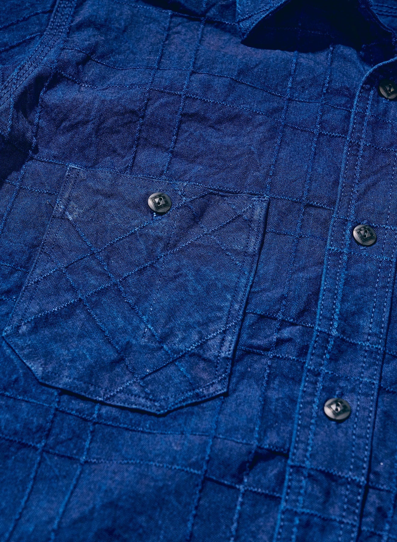 SSS26-ARSW Indigo Sashiko Lattice Dobby Work Shirt - BLUE