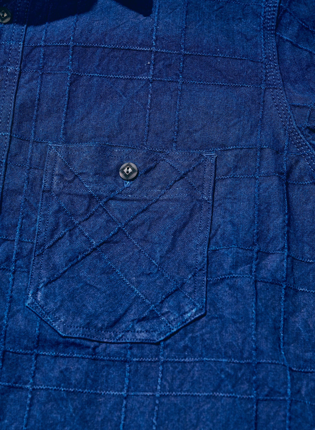 SSS26-ARSW Indigo Sashiko Lattice Dobby Work Shirt - BLUE