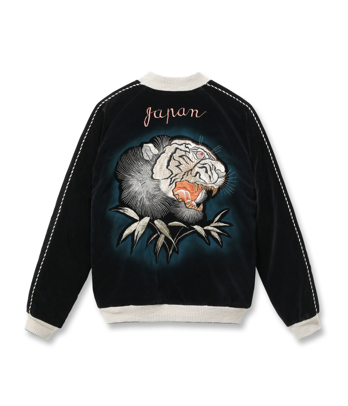 TT15809-119 Mid 1950s Style Velveteen × Acetate Quilted Souvenir Jacket “Stencil Paint” TOYO ENTERPRISE 60th Anniversary Special Edition “TIGER HEAD” × “EAGLE” - BLACK/GREEN