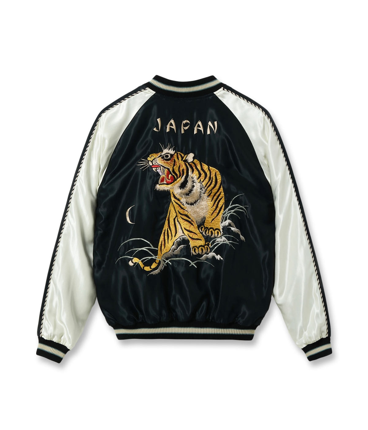 TT15877-119 Mid 1950s Style Acetate Souvenir Jacket “ROARING TIGER” × “BLACK DRAGON” - BLACK