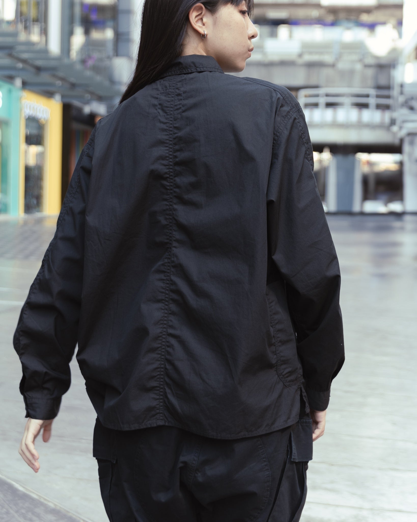 LIGHT POPLIN CHINESE SHIRT JACKET - BLACK