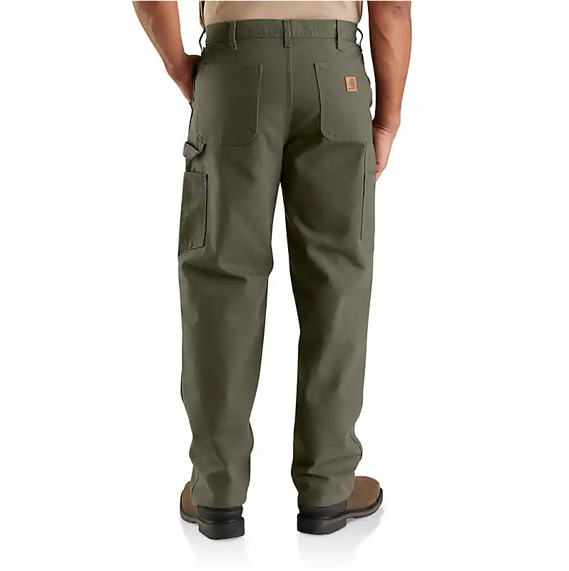 LOOSE STRAIGHT WASHED DUCK DUNGAREE WORK PANTS - MOSS