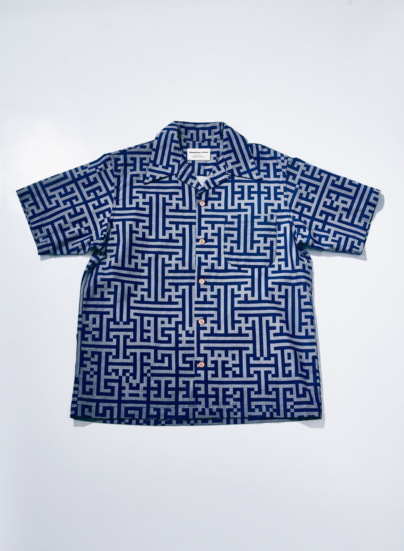 SSA26-02 (Geometric Pattern Aloha Shirt) - NAVY