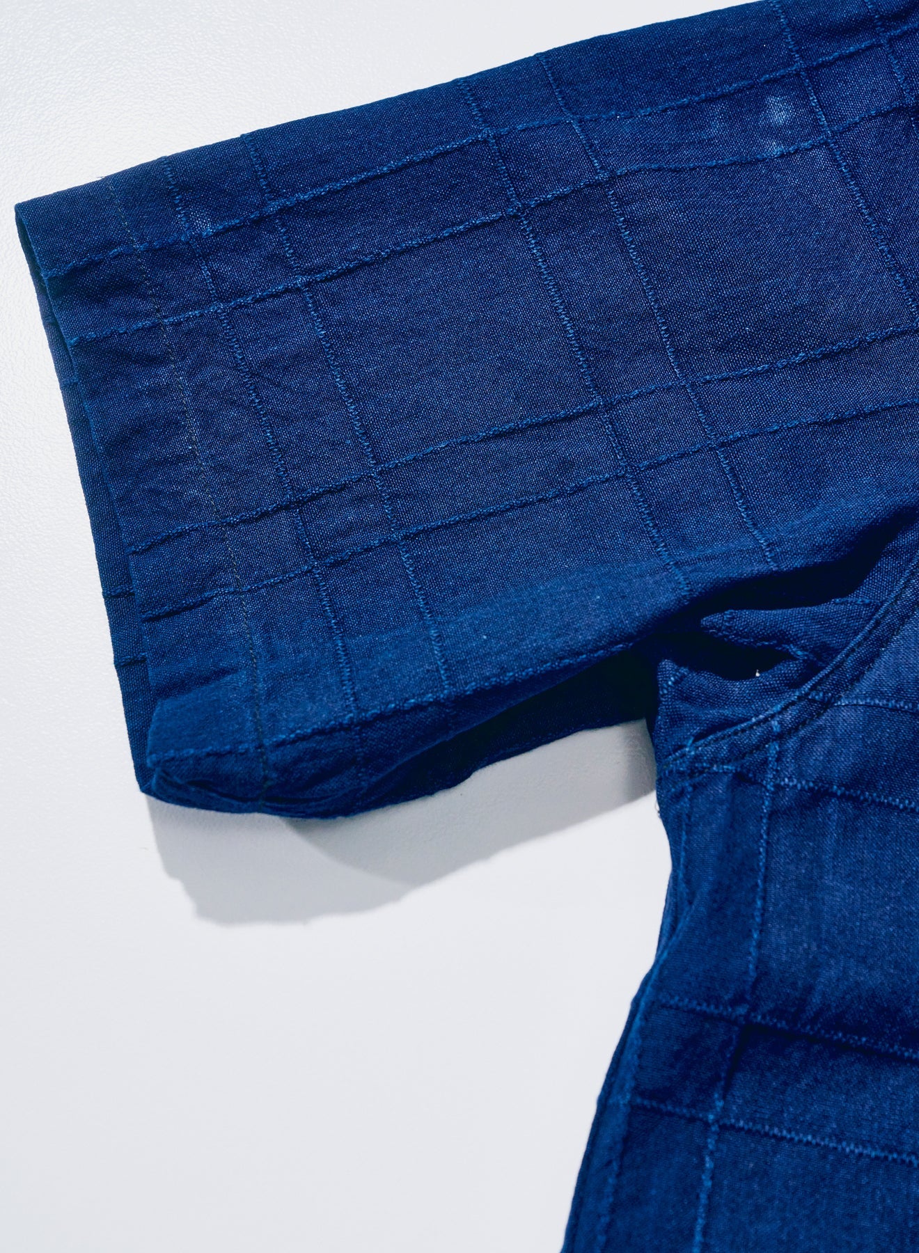 SOS26-ARS (Indigo Sashiko Lattice Open Collar Shirt) - BLUE