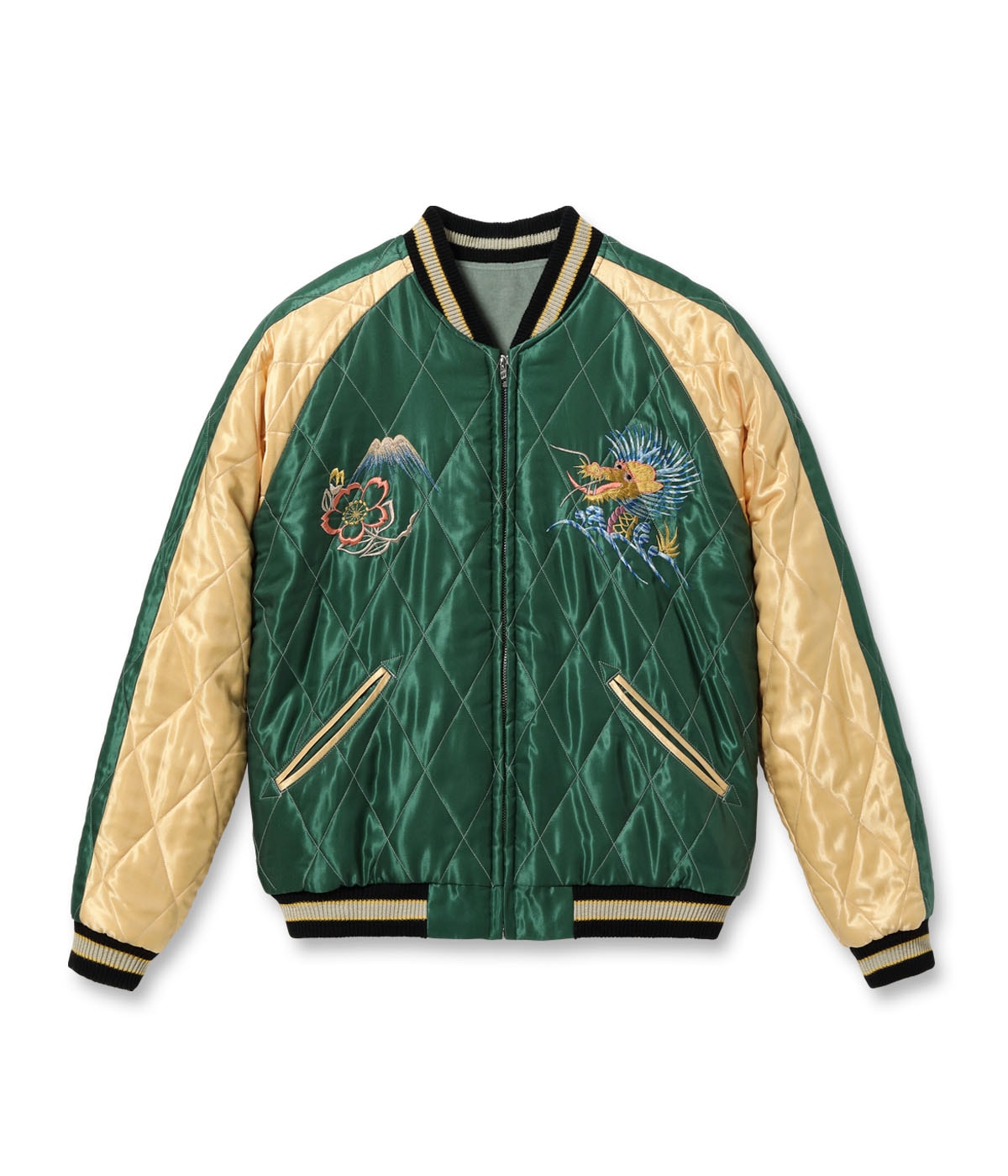 TT15544-141 MID 1950S STYLE VELVETEEN SOUVENIR JACKET BLACK EAGLE ? JAPAN MAP - MINT GREEN/GREEN