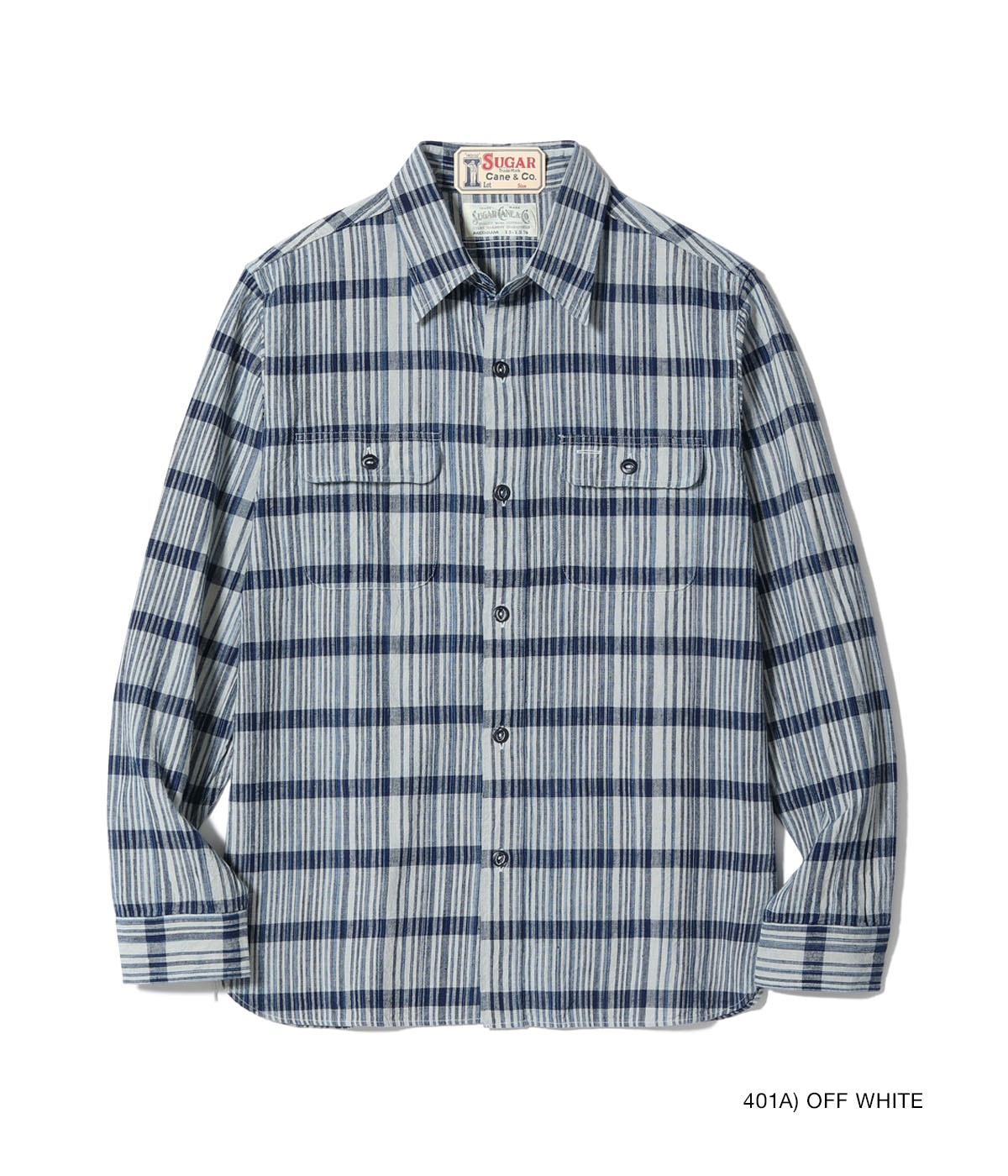 SC29591 FICTION ROMANCE 5oz. INDIGO CHECK WORK SHIRT - OFF WHITE