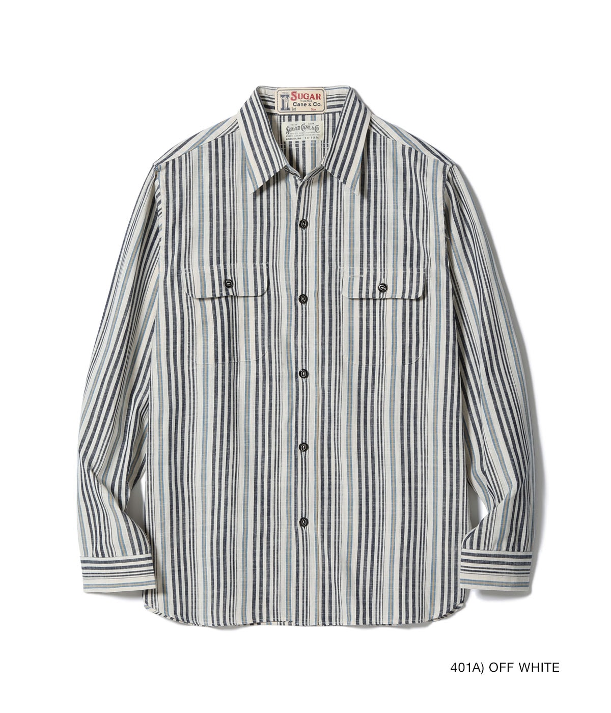SC29592 FICTION ROMANCE 5.5oz. INDIGO STRIPE WORK SHIRT - OFF WHITE