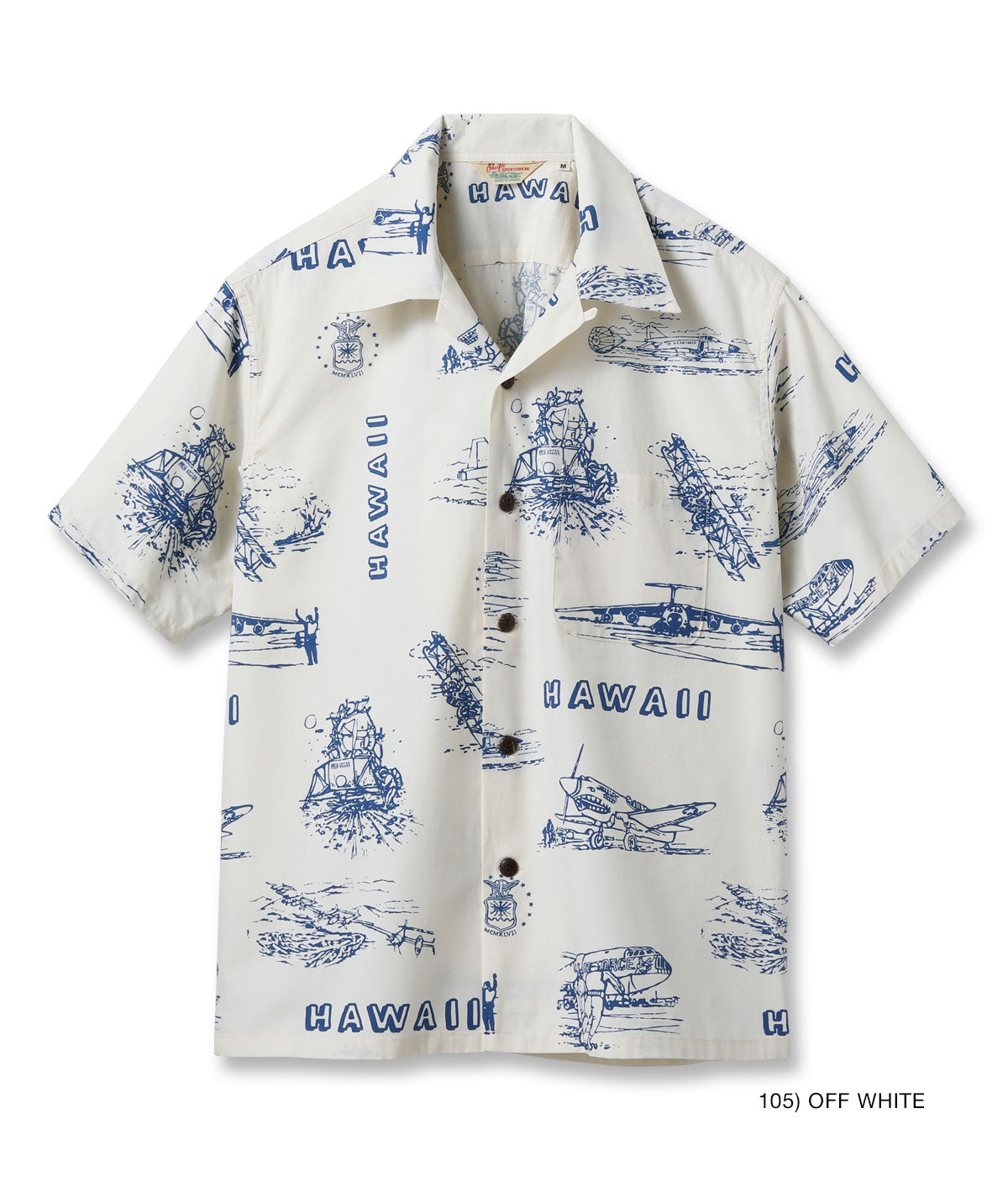 SS39698 COTTON BROAD HAWAIIAN SHIRT ISLAND AVIATION - OFF WHITE