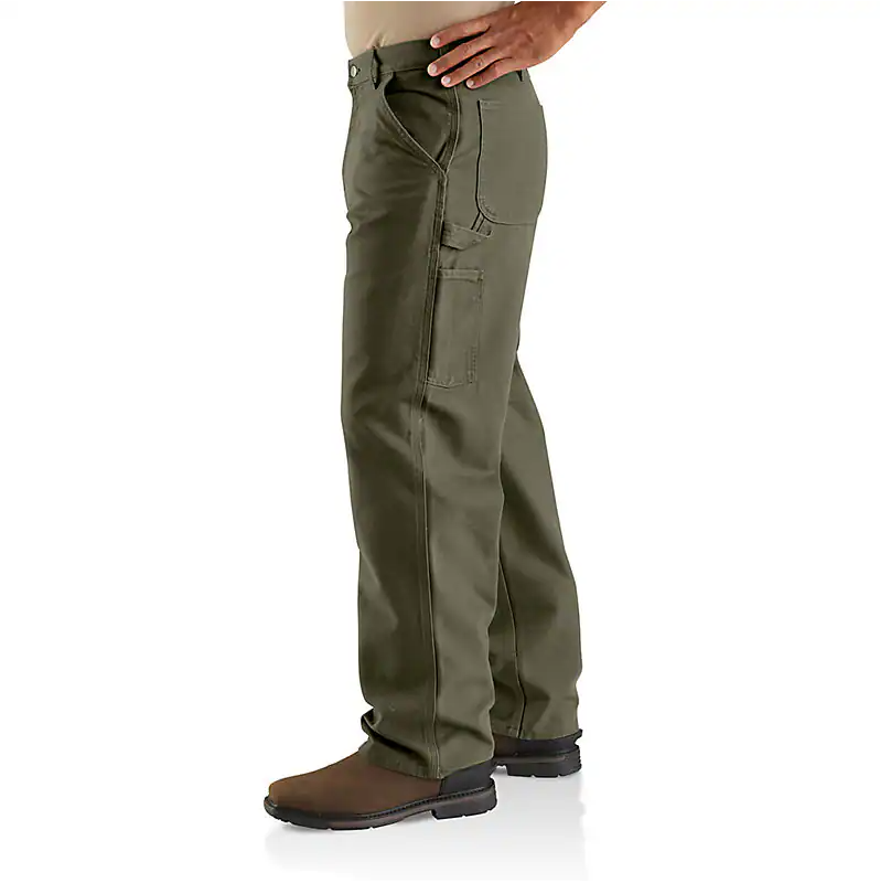LOOSE STRAIGHT WASHED DUCK DUNGAREE WORK PANTS - MOSS