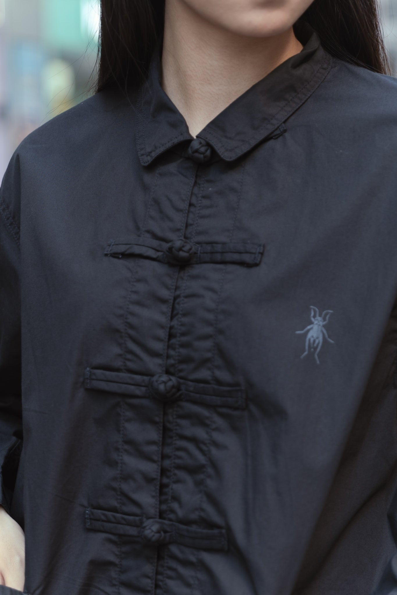 LIGHT POPLIN CHINESE SHIRT JACKET - BLACK