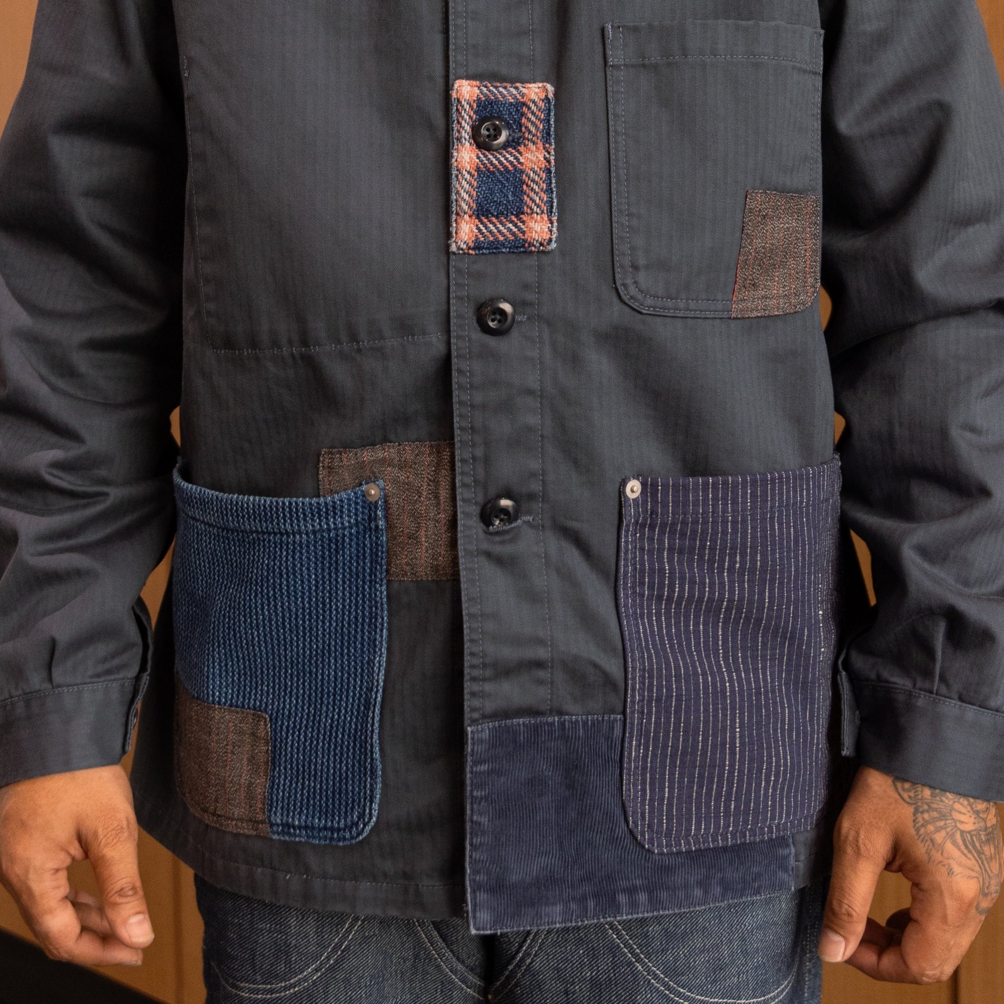 COTTON HBT PATCHWORK EURO WORK JACKET TYPE2 - NAVY