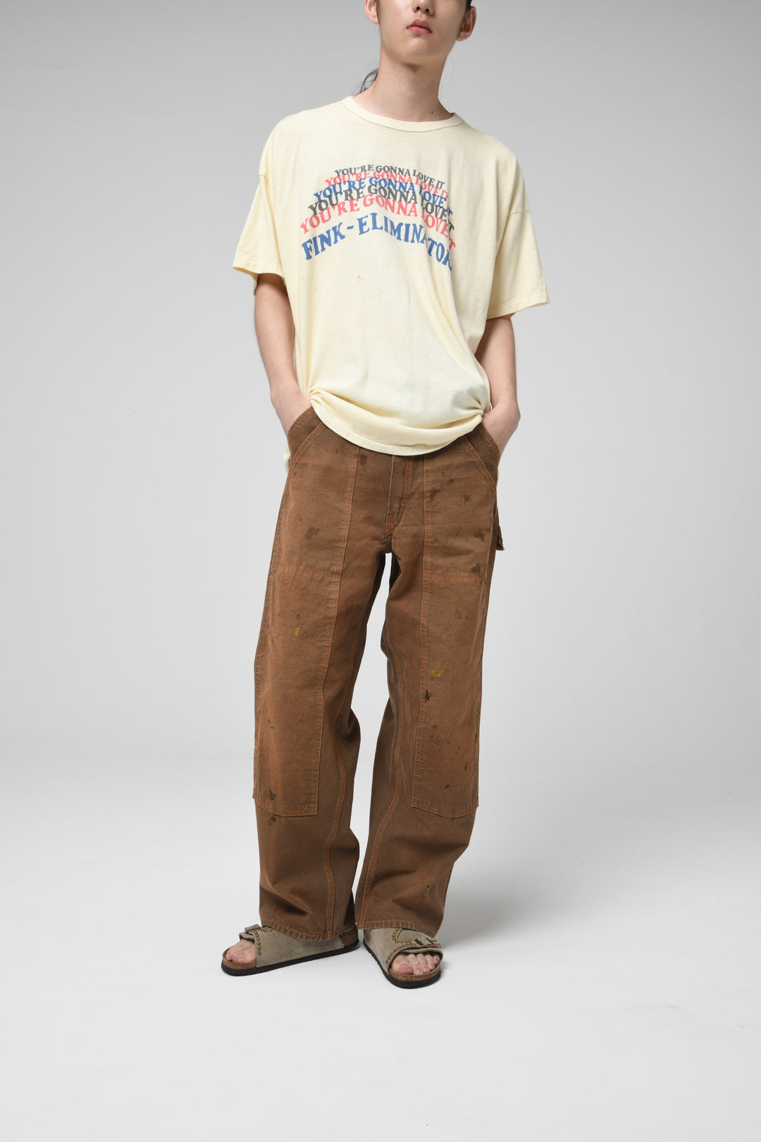 BROWN DUCK DOUBLE KNEE PANTS AGED - BROWN