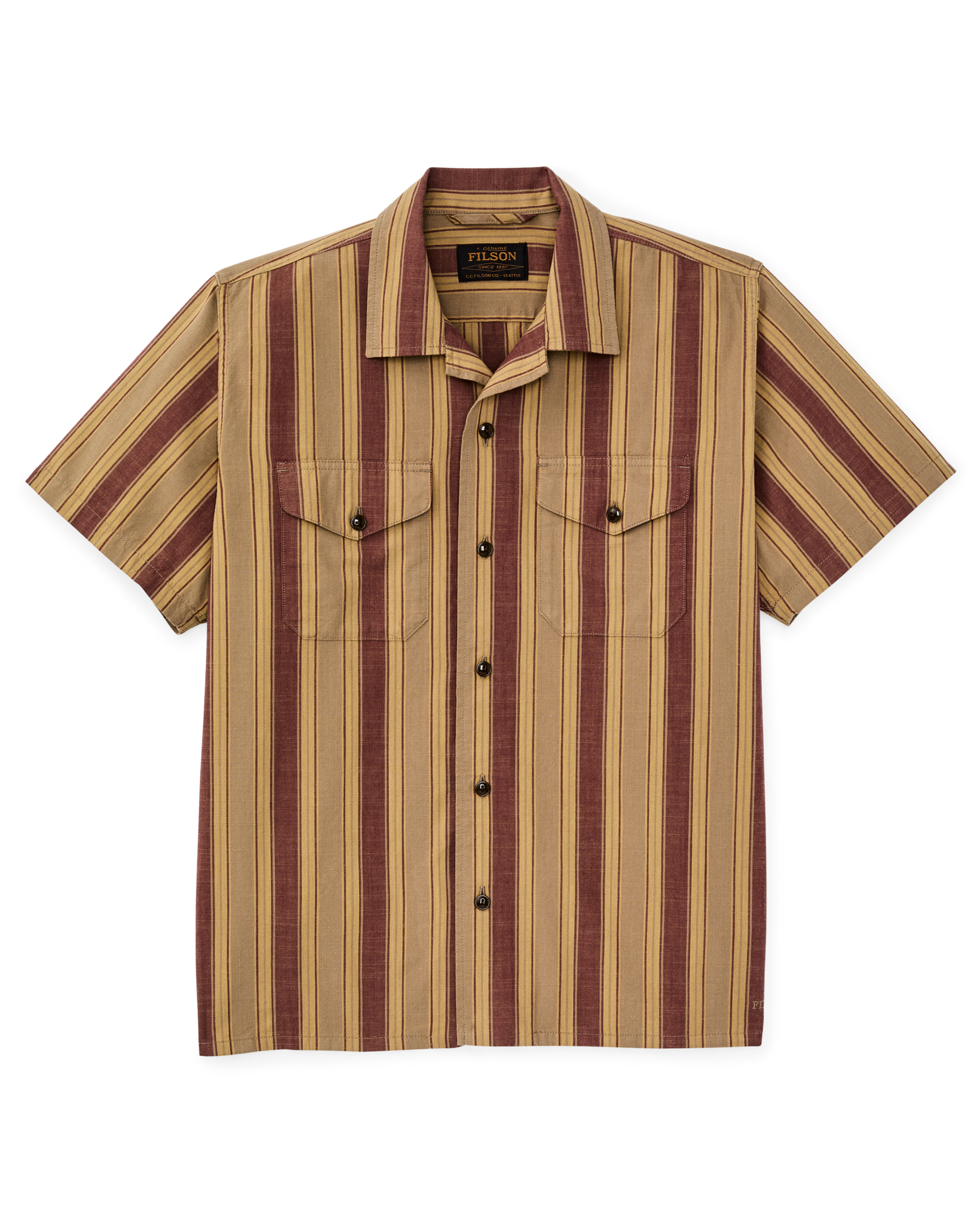 CHAMBRAY CAMP SHIRT - BRICK/TAN