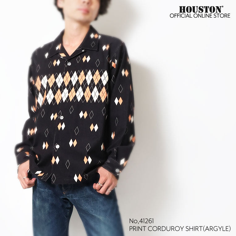 41261 PRINT CORDUROY SHIRT (ARGYLE) - BLACK