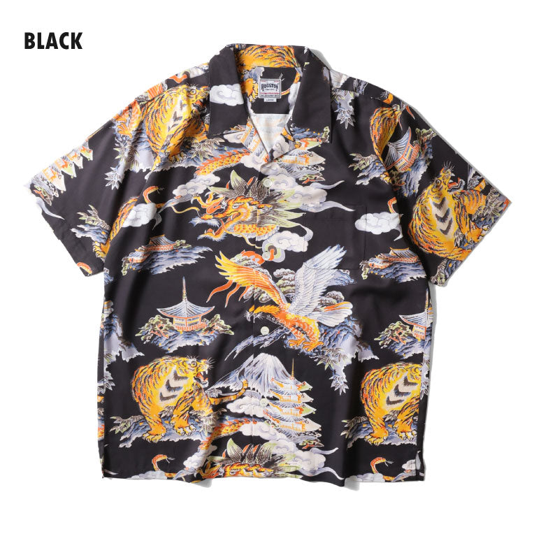 41265 ALOHA SHIRT (Three Tomoe) - BLACK