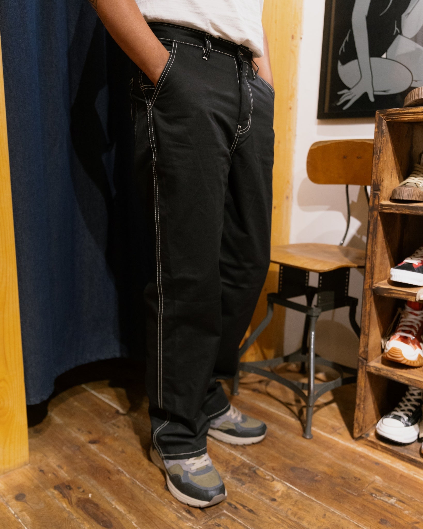 UTILITY TROUSERS - BLACK POPLIN
