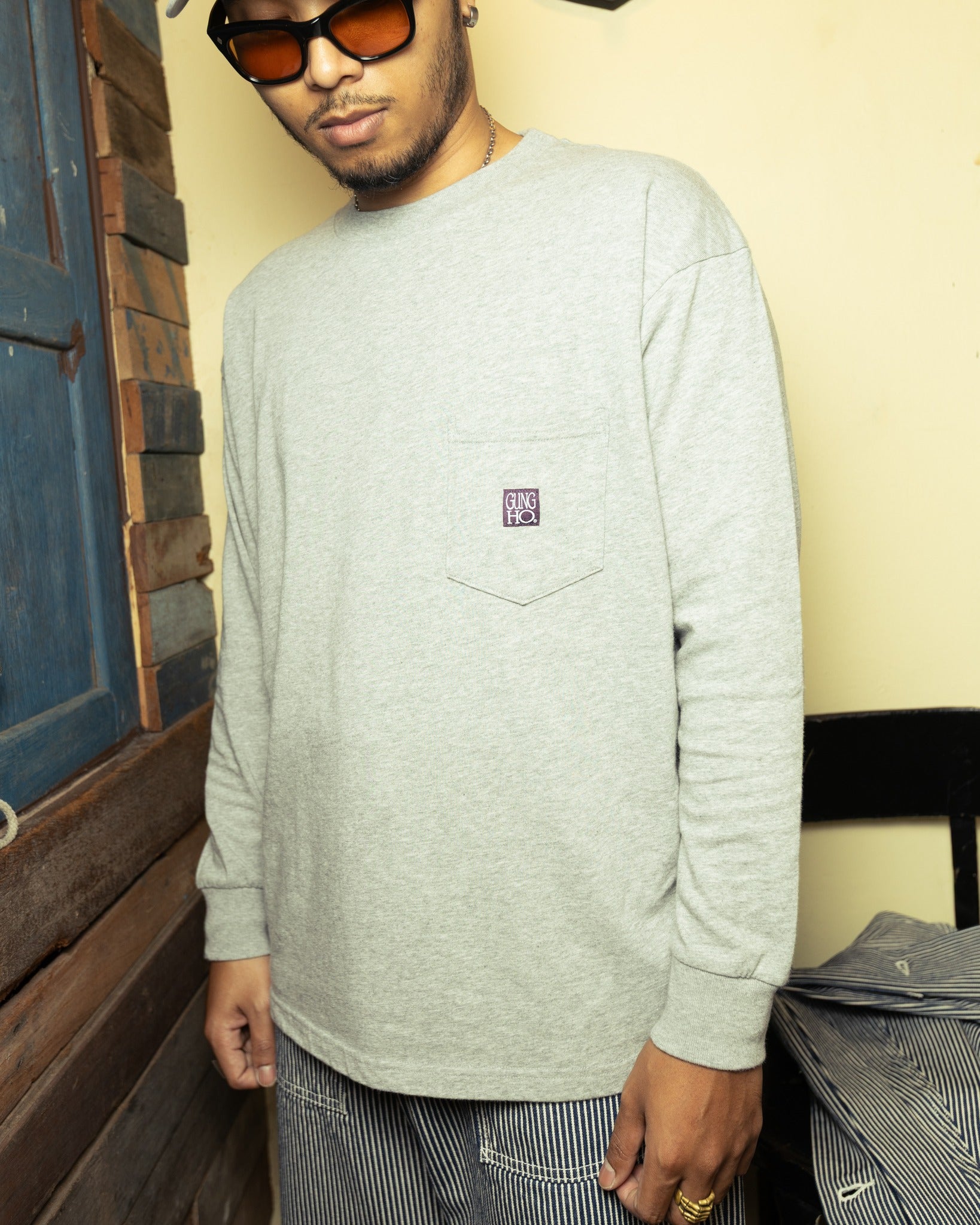 WORKERS POCKET TEE L/S - HEATHER GRAY
