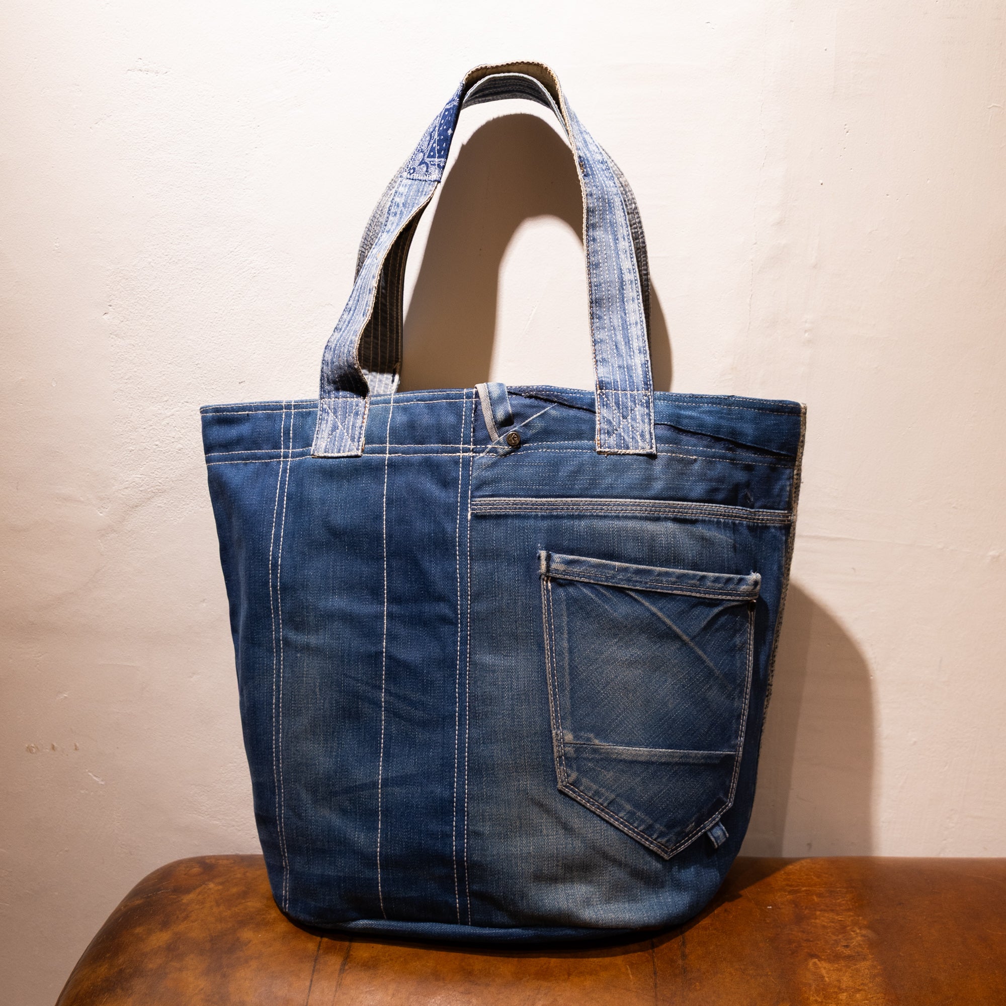 AK/PR/LOT1/ACC/001 Handmade Vintage Denim Sapa Tote with Silver Button Detail - INDIGO