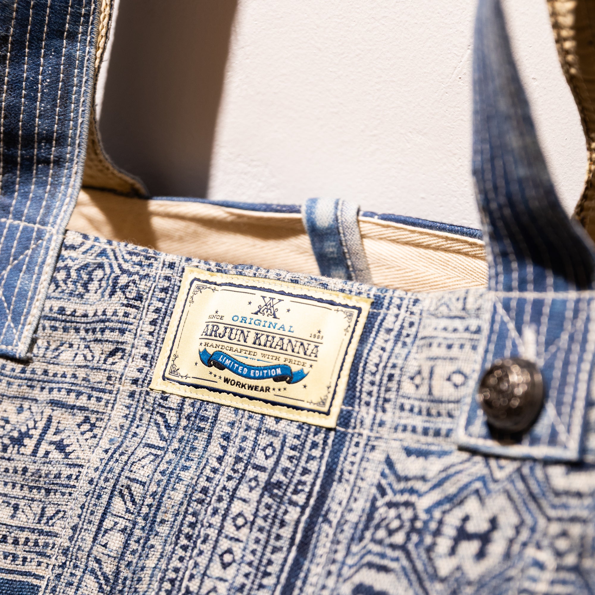 AK/PR/LOT1/ACC/001 Handmade Vintage Denim Sapa Tote with Silver Button Detail - INDIGO