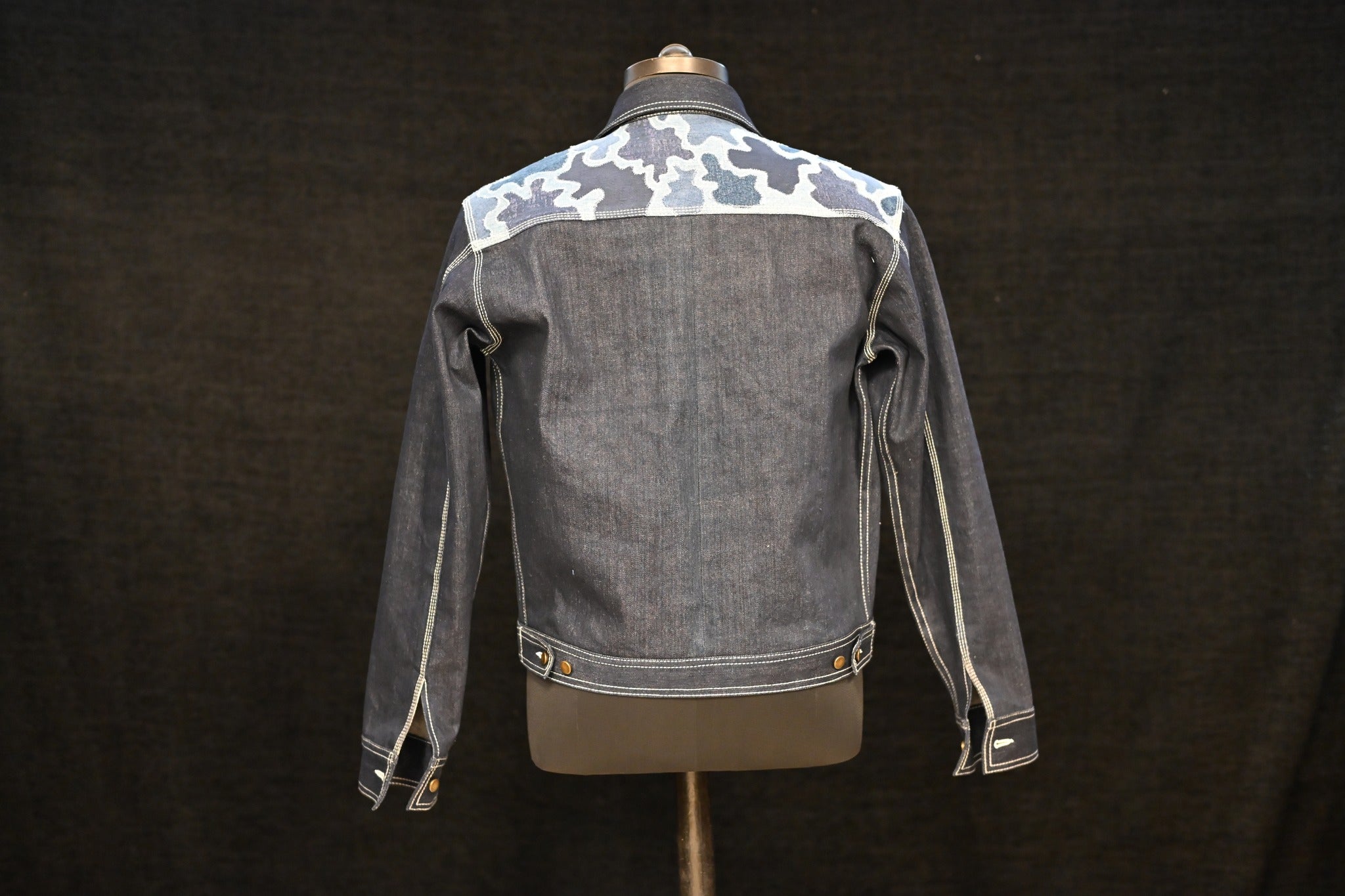 AK/PR/LOT1/JKT/022 AK Original Denim Handmade Camo Yoke Pleaated Jacket (Japan Selv) - INDIGO