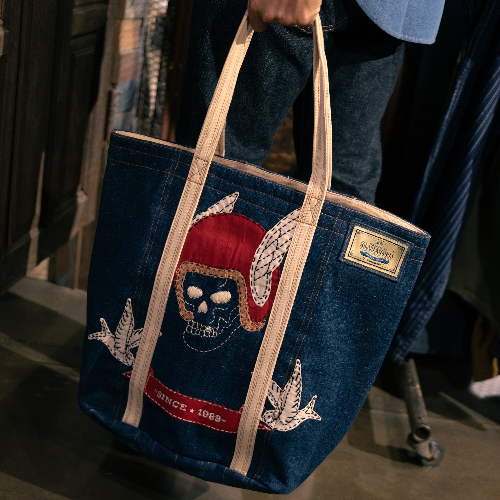 AK/PR/LOT1/ACC/004 Handmade Denim Speed Demon Tote - INDIGO