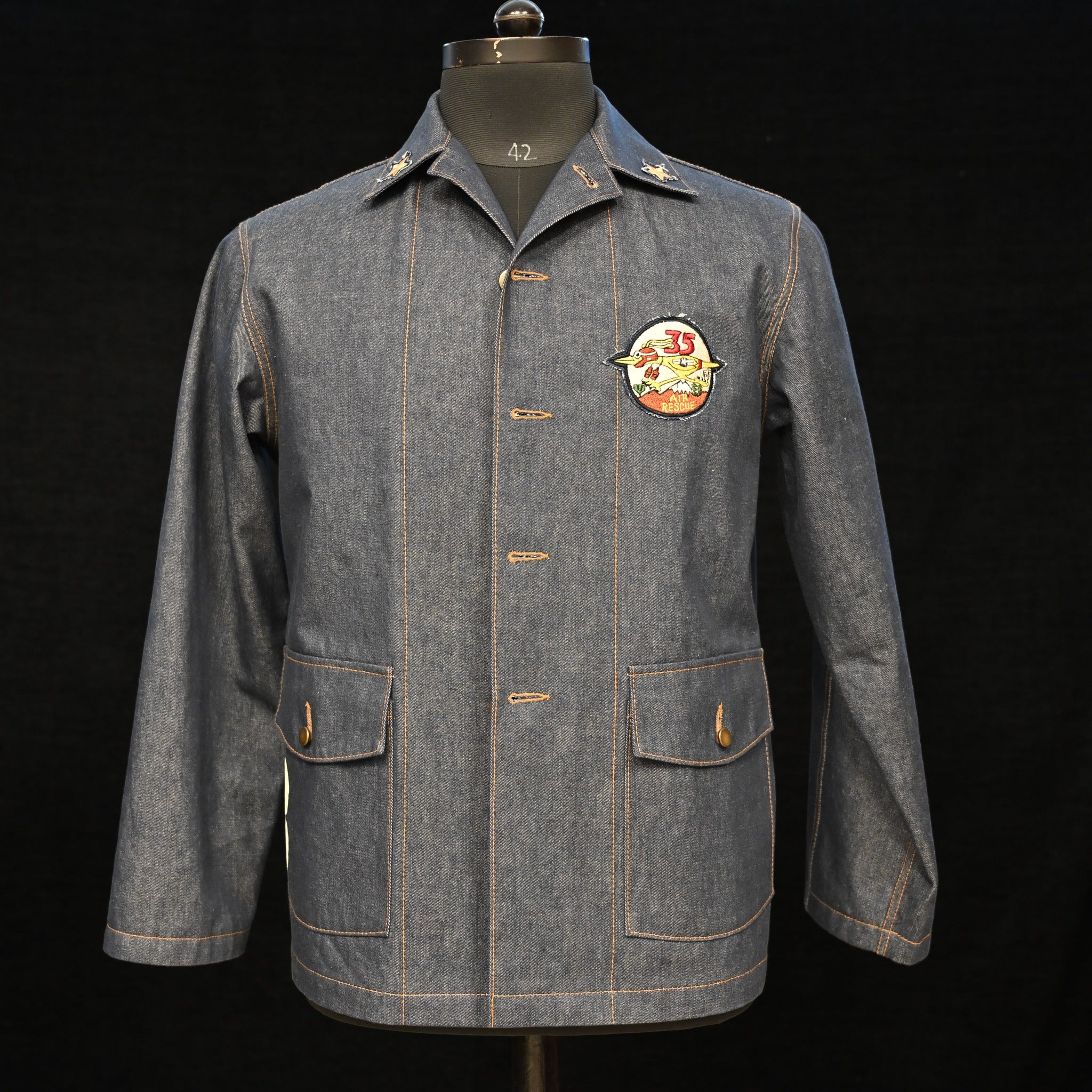 AK/PR/LOT1/CJKT/005 68 Air Rescue Patch Denim Workwear Chore Jacket (Japan Selv) - INDIGO