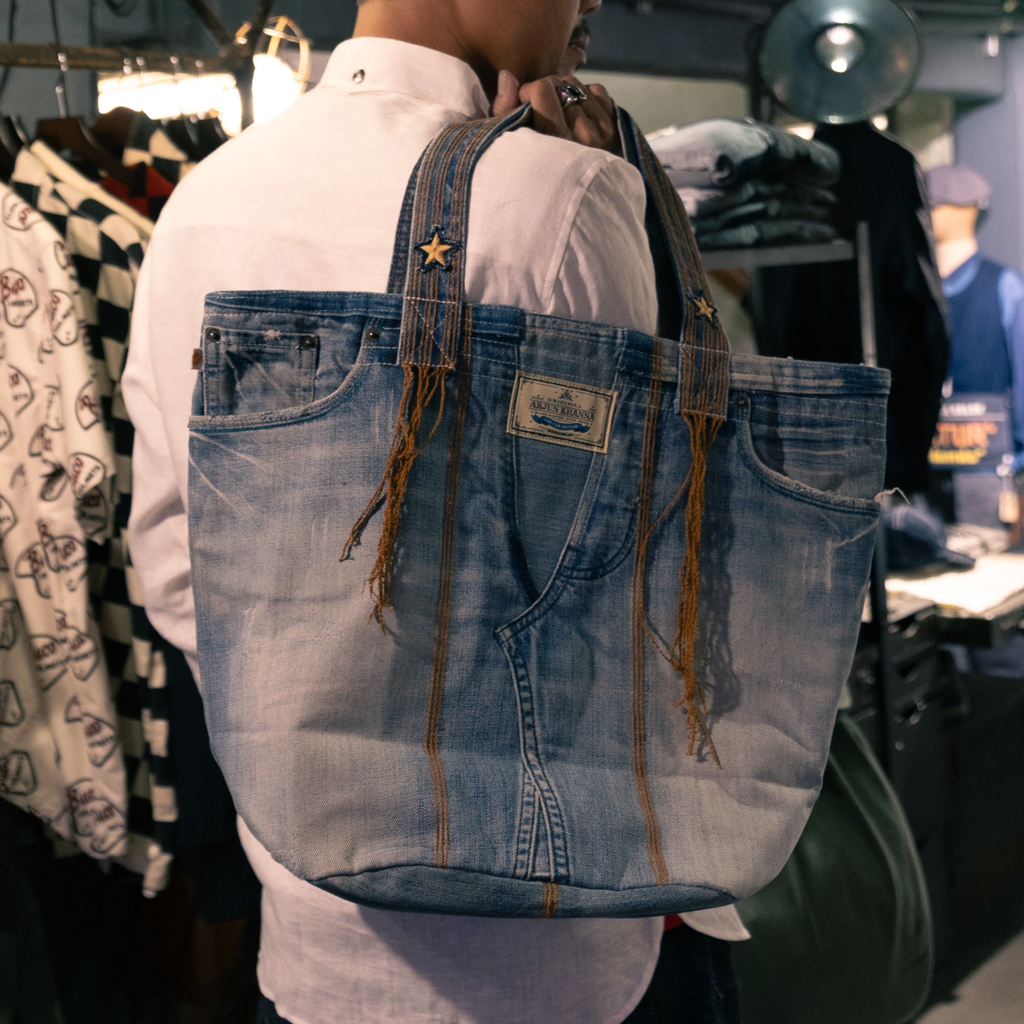 AK/PR/LOT1/ACC/002 Handmade Vintage Two Star Denim Tote - INDIGO