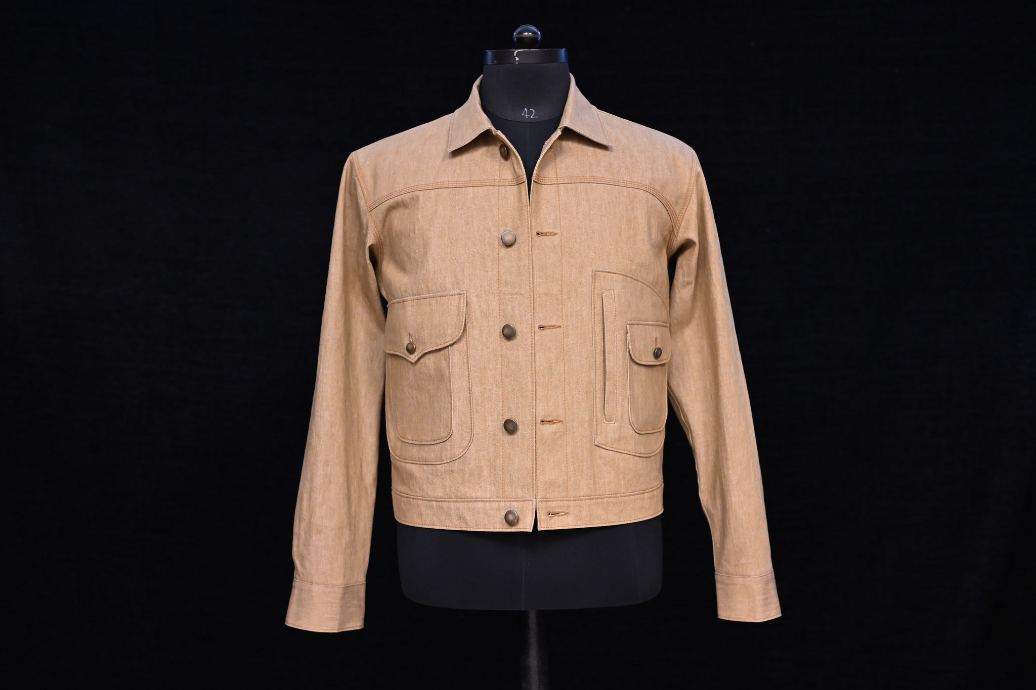 AK/PR/LOT1/JKT/021 Type-1 Military Document Pocket Patch Denim Jacket with Rounded Yoke (Japan Selv) - KHAKI