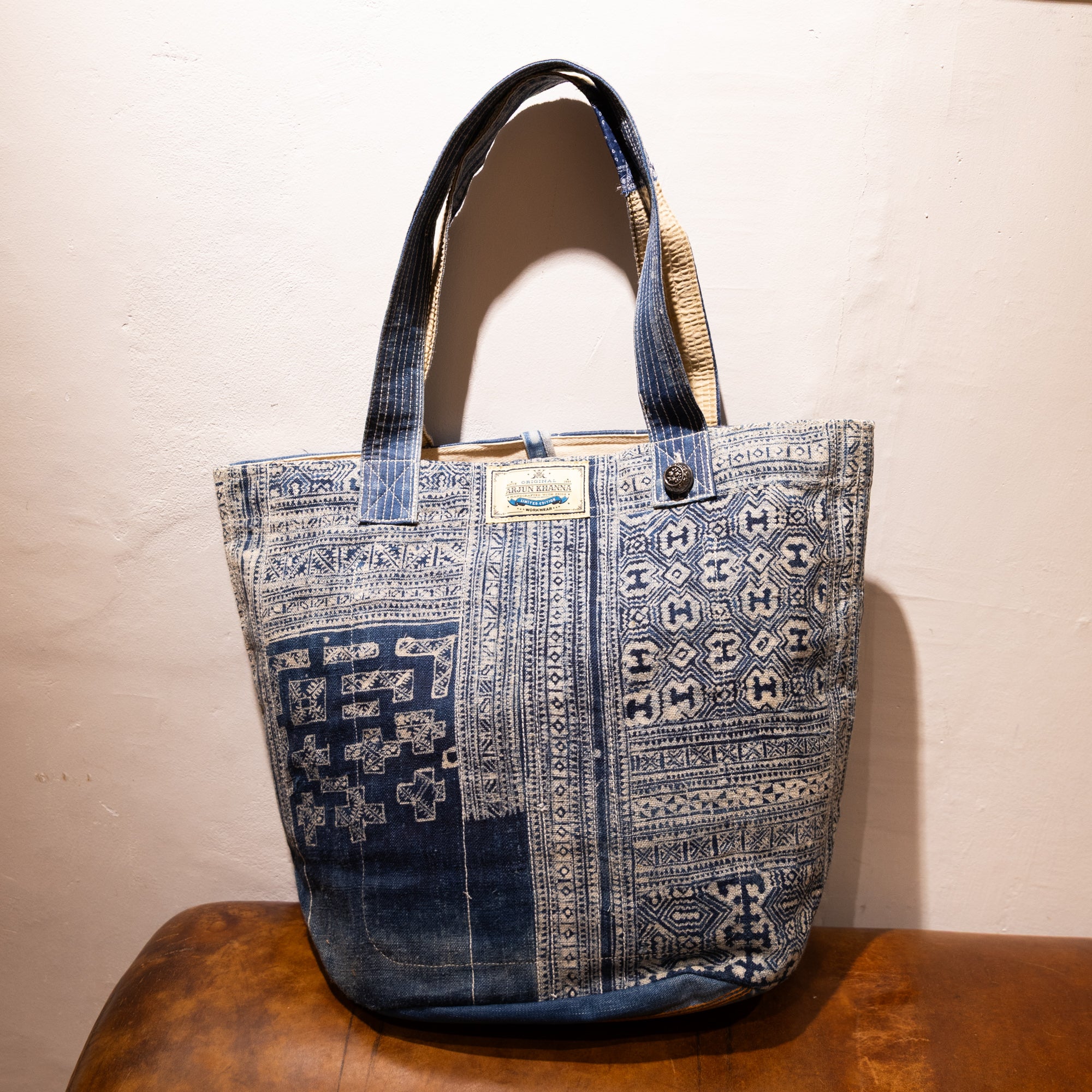 AK/PR/LOT1/ACC/001 Handmade Vintage Denim Sapa Tote with Silver Button Detail - INDIGO