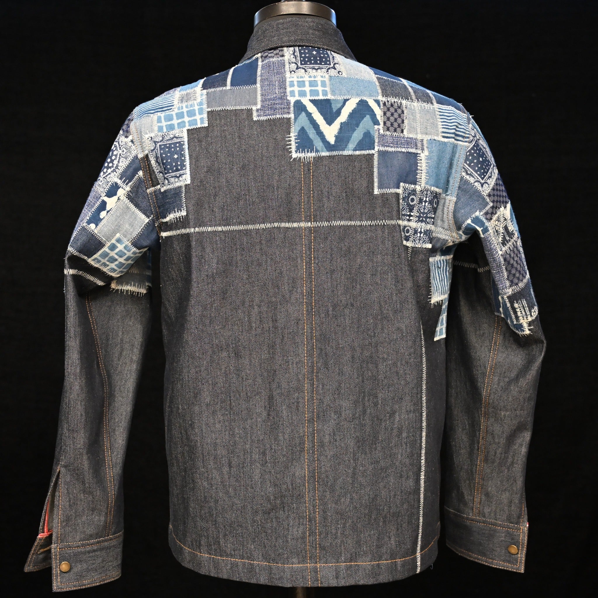 AK/PR/LOT1/CJKT/001 Half Boro Patch Denim Chore Jacket (Japan Selv) - INDIGO
