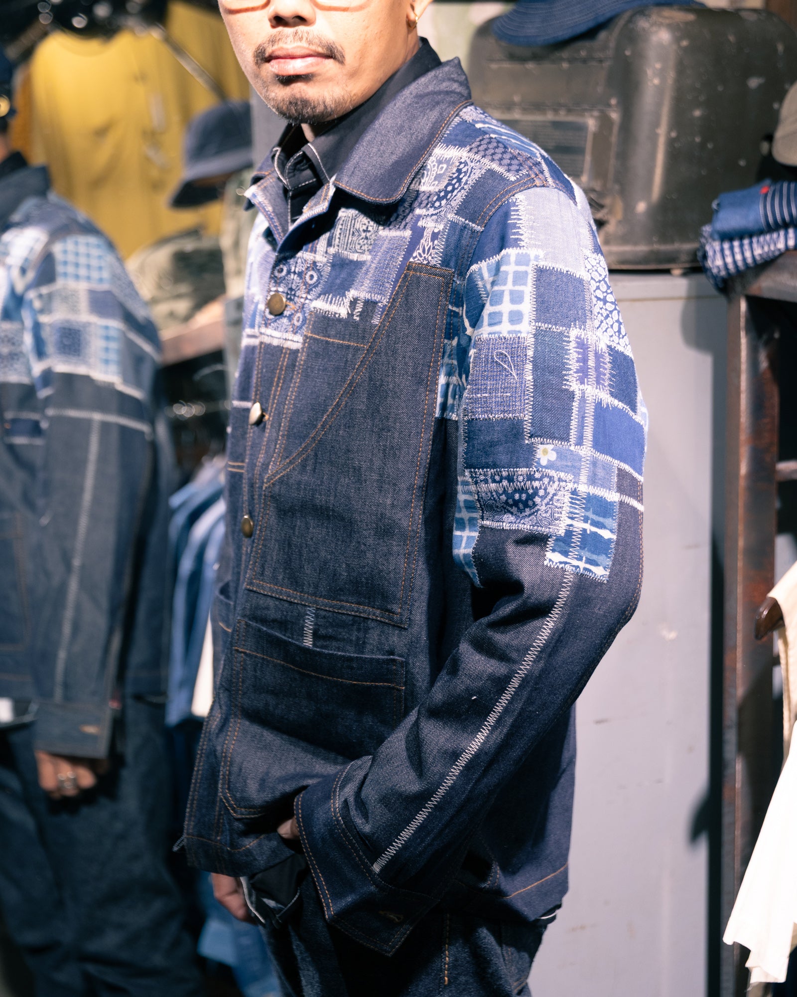 AK/PR/LOT1/CJKT/001 Half Boro Patch Denim Chore Jacket (Japan Selv) - INDIGO