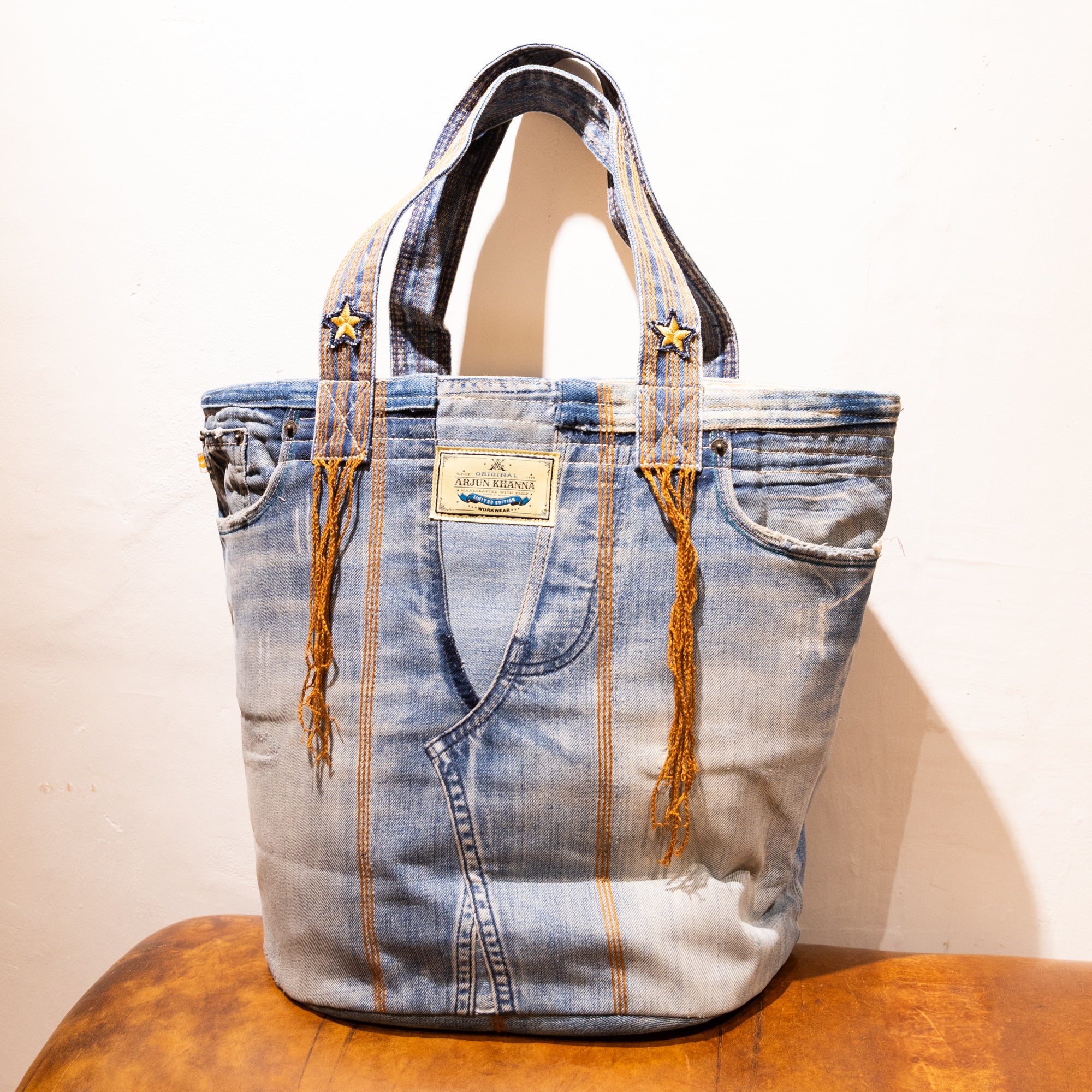 AK/PR/LOT1/ACC/002 Handmade Vintage Two Star Denim Tote - INDIGO