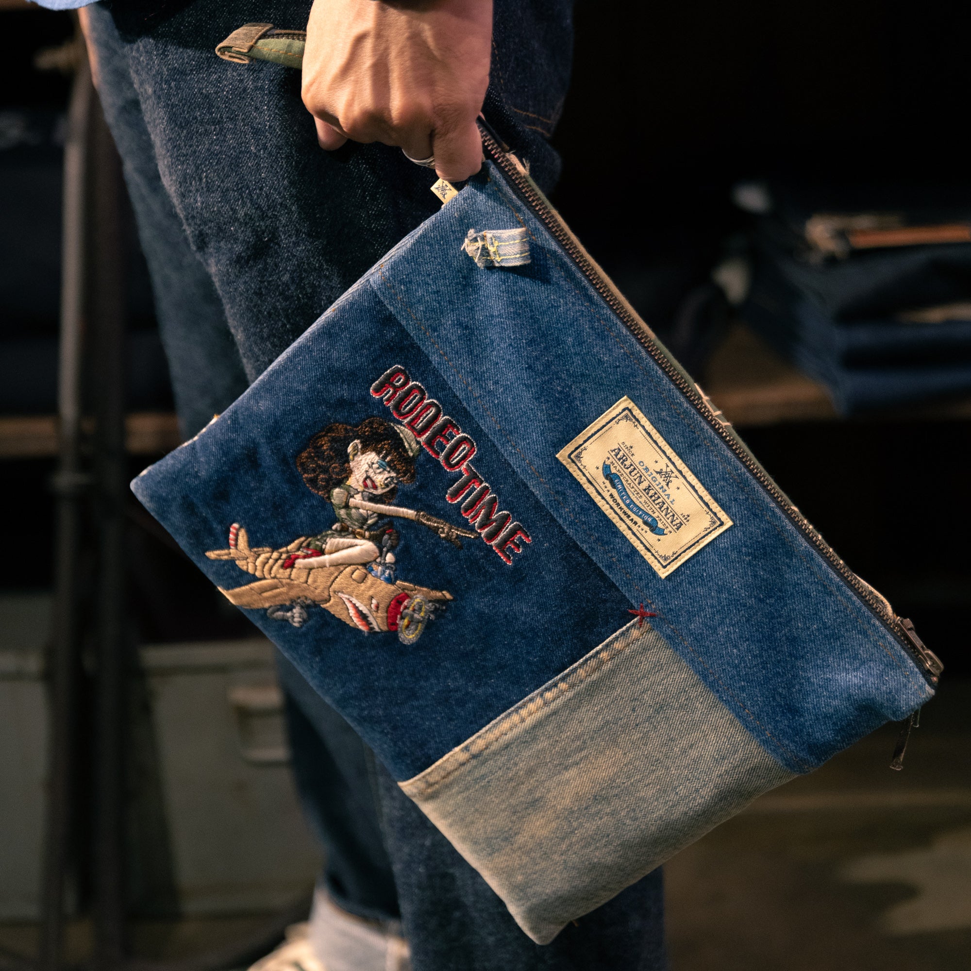 AK/PR/LOT1/ACC/010 Vintage Denim Laptop/iPad Sleeve with Hand Sashiko & Emb Detail - INDIGO