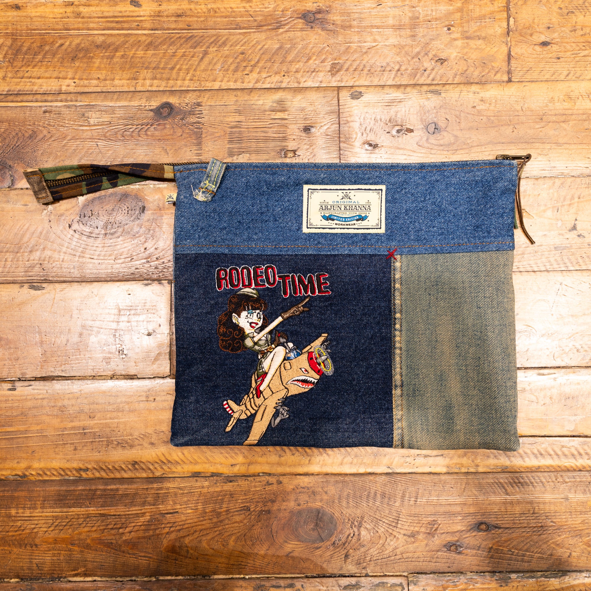 AK/PR/LOT1/ACC/010 Vintage Denim Laptop/iPad Sleeve with Hand Sashiko & Emb Detail - INDIGO