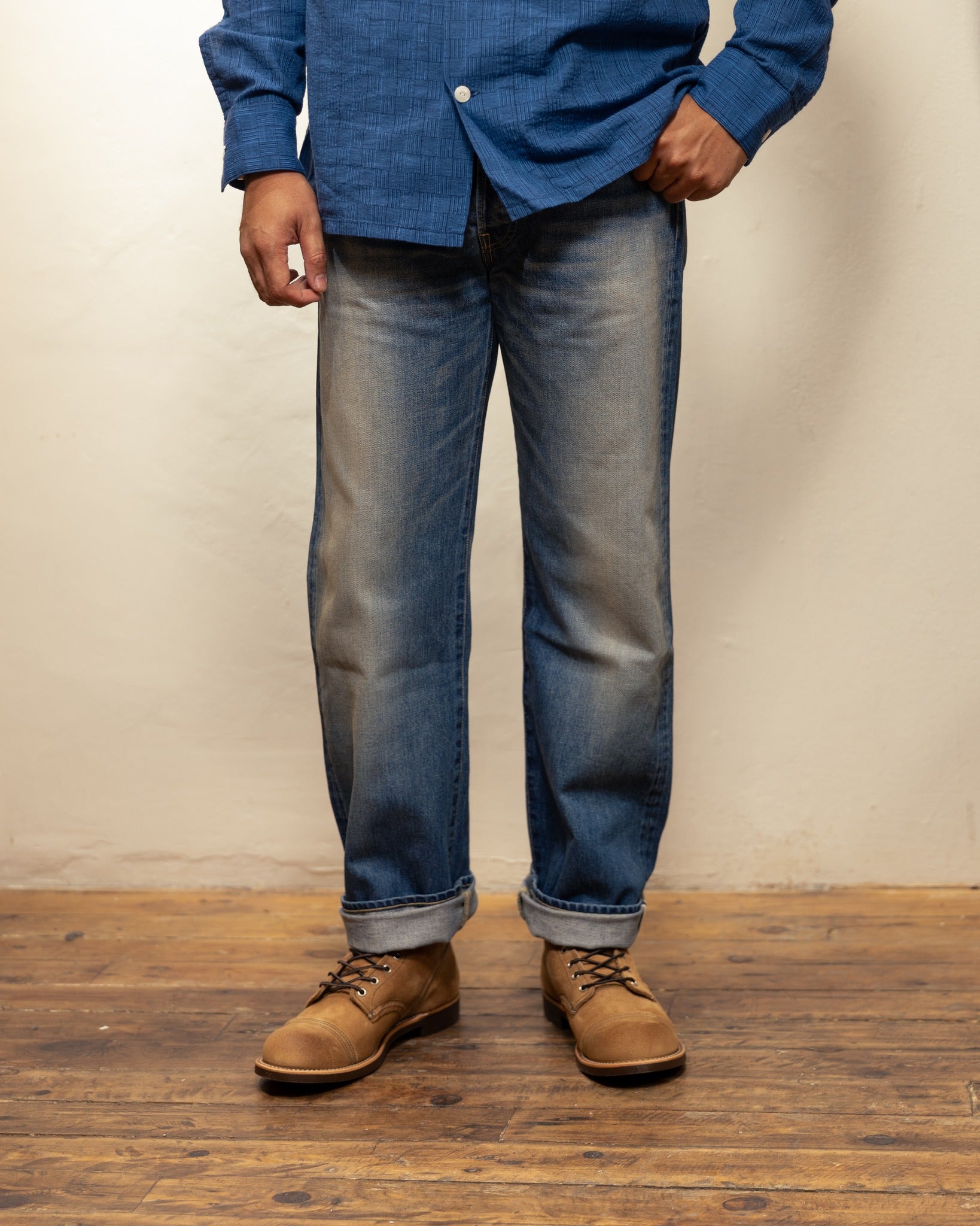 D1891U USED Washed Regular Straight Jeans - USED INDIGO