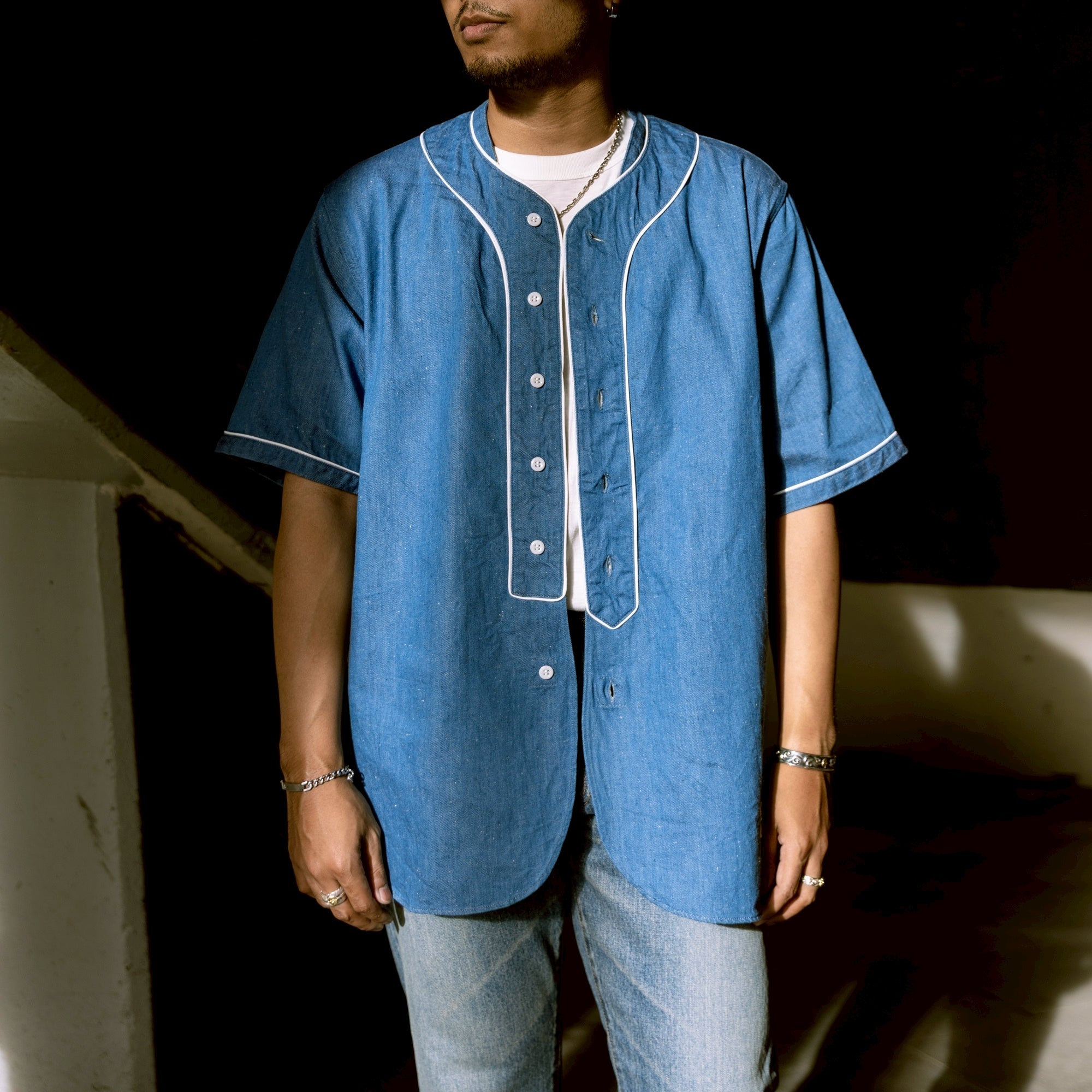 F3490 DENIM BASEBALL SHIRT - BLUE