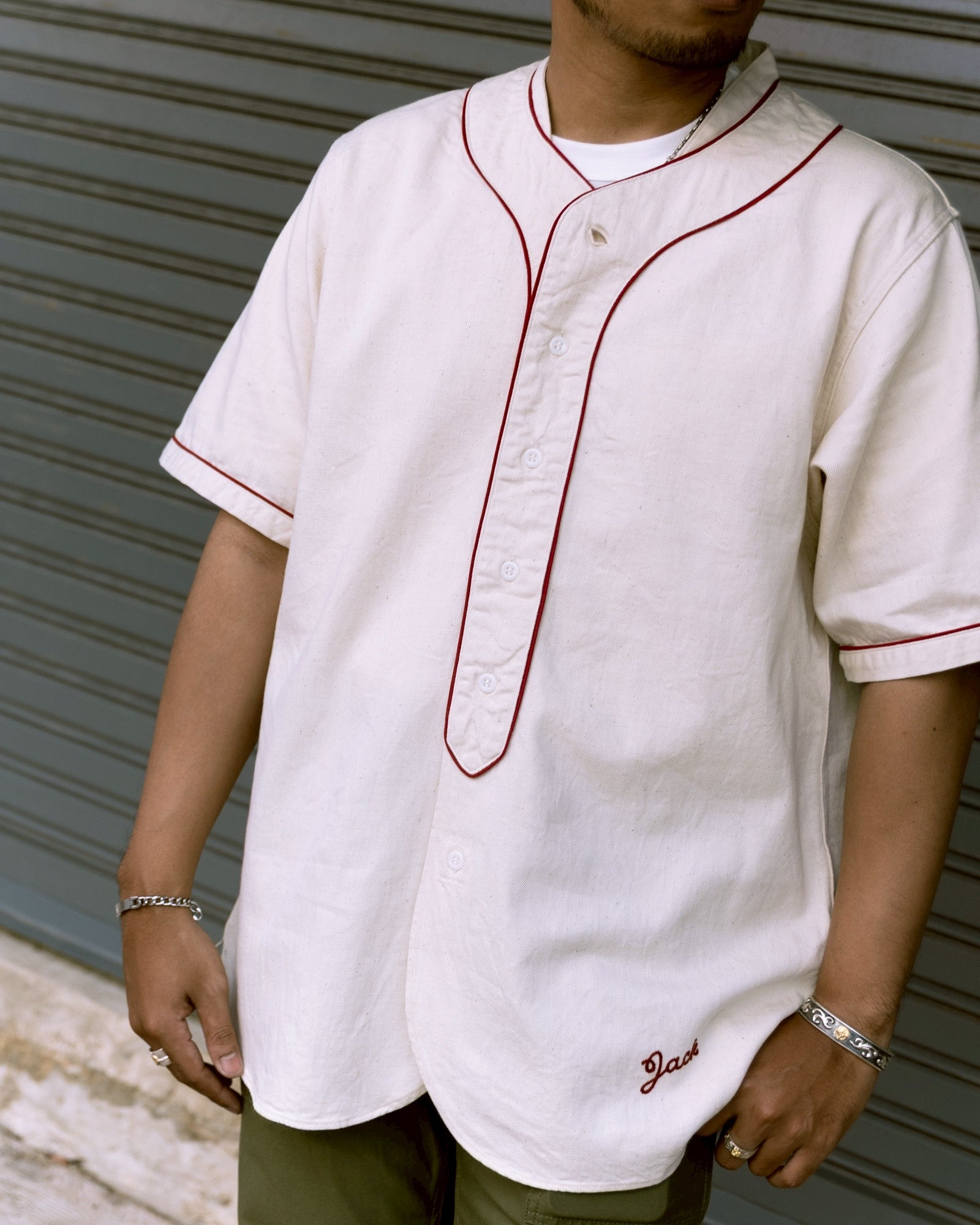 F3490 DENIM BASEBALL SHIRT - ECRU